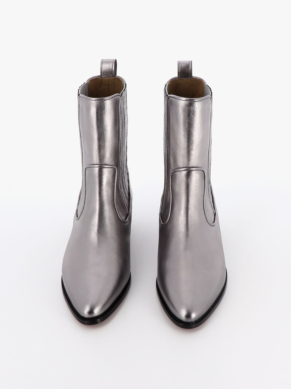 Bottine-Socque-abbey-silver-cuir-argent-face