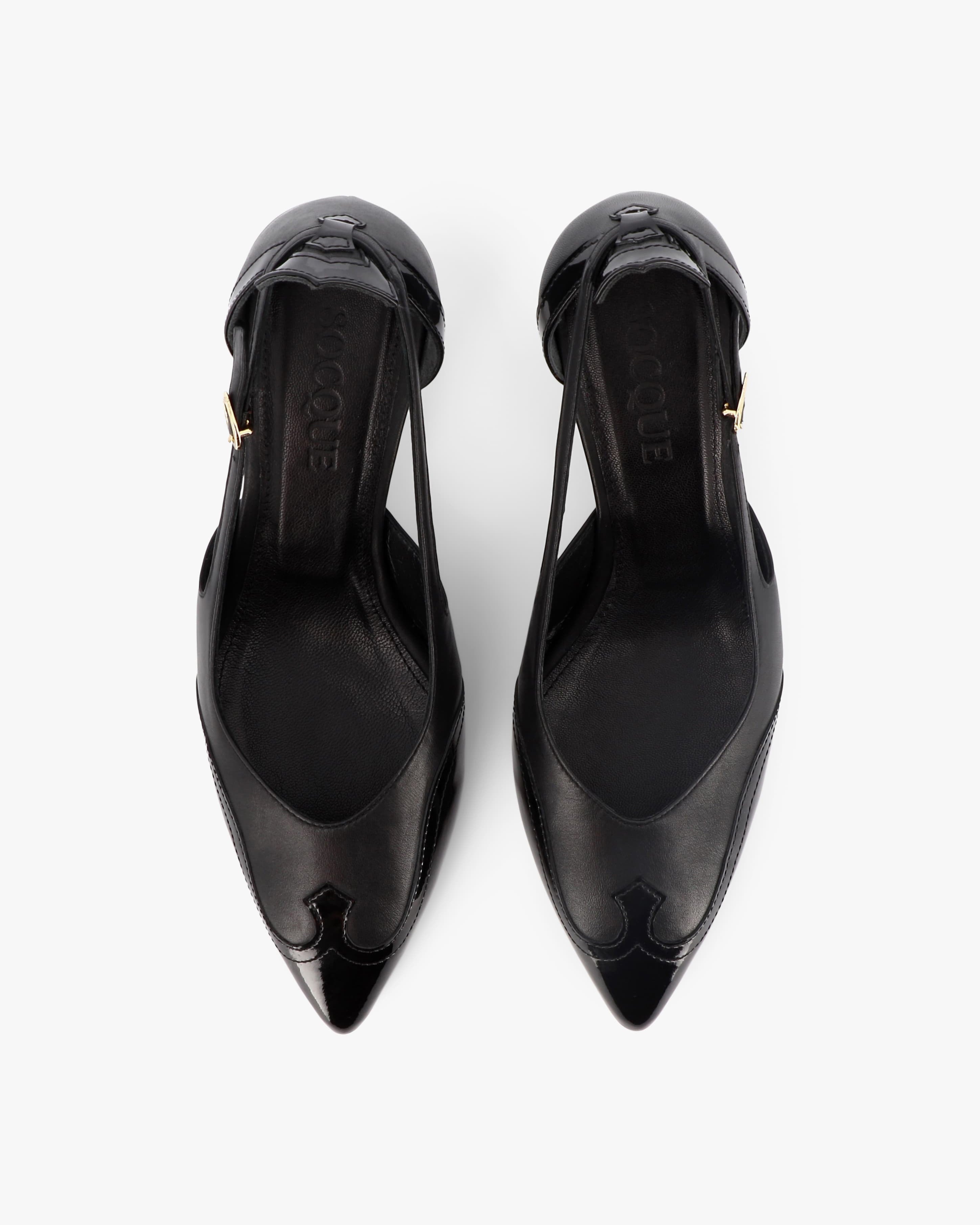 Socque Paris - Patti Noir - Escarpin modernisé en cuir lisse et vernis noir