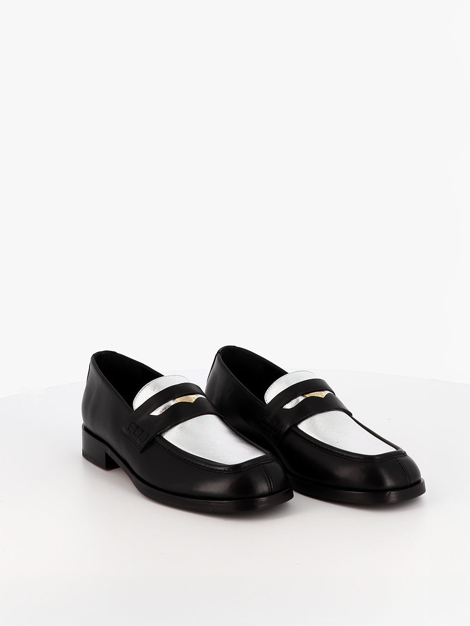 Socque Paris - Jasper Argent & Noir - Mocassins boyfriend penny loafer en cuir noir et argent