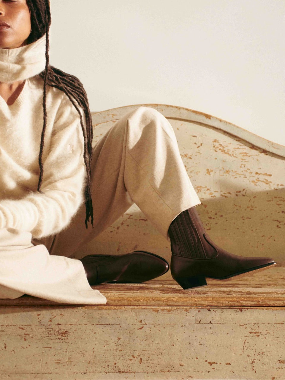 Socque Paris - Abbey Chocolat - Bottines plates santiag en cuir chocolat