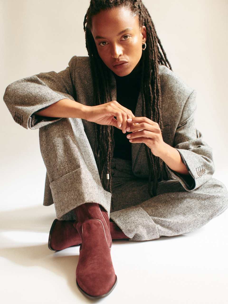 Socque Paris - Abbey Prune - Bottines plates santiag en daim prune