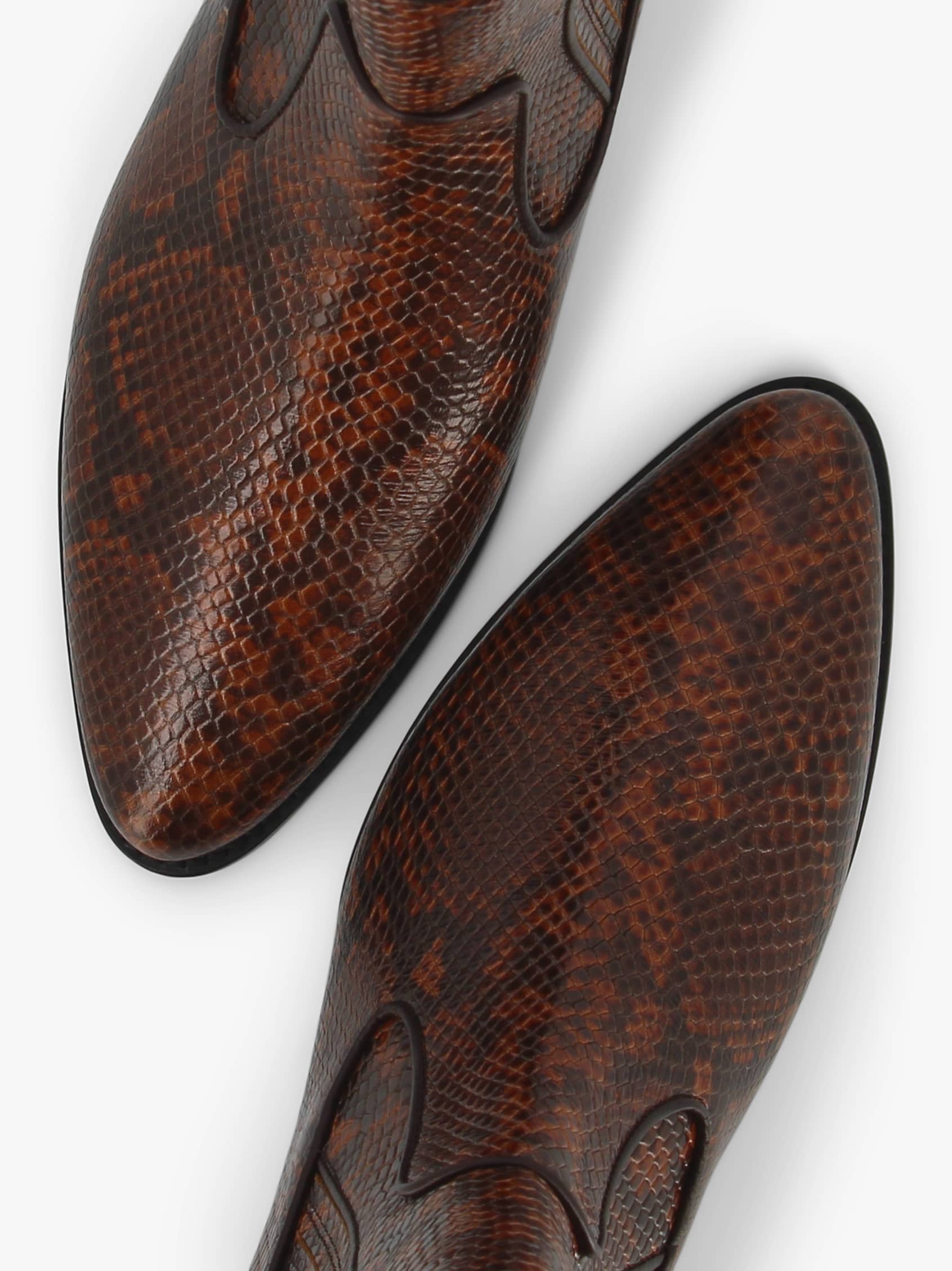 Socque-Abbey-bottine-santiag-cuir-imprime-python-vue-top