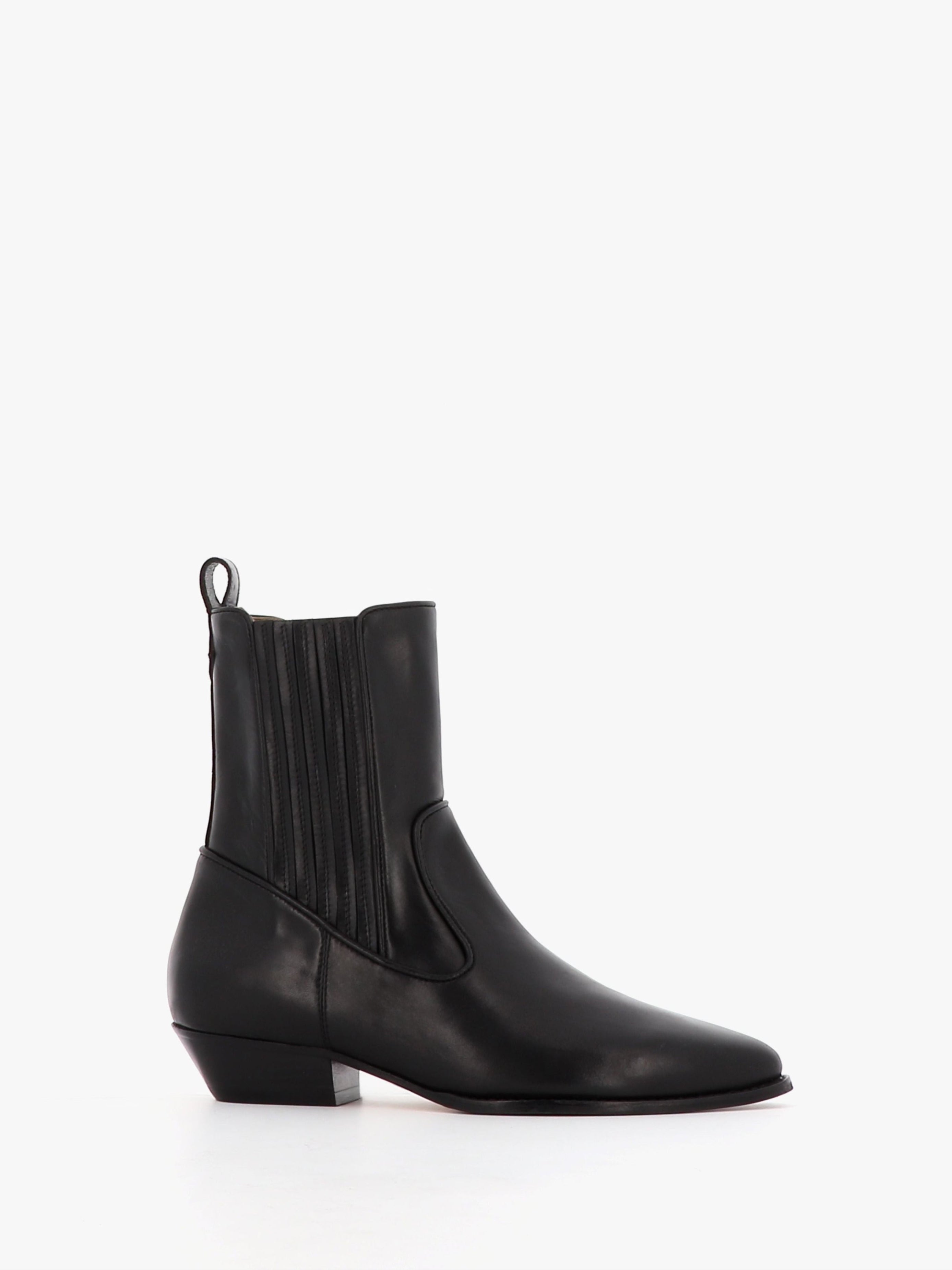 Socque Paris - Abbey Noir - Bottines plates santiag en cuir noir