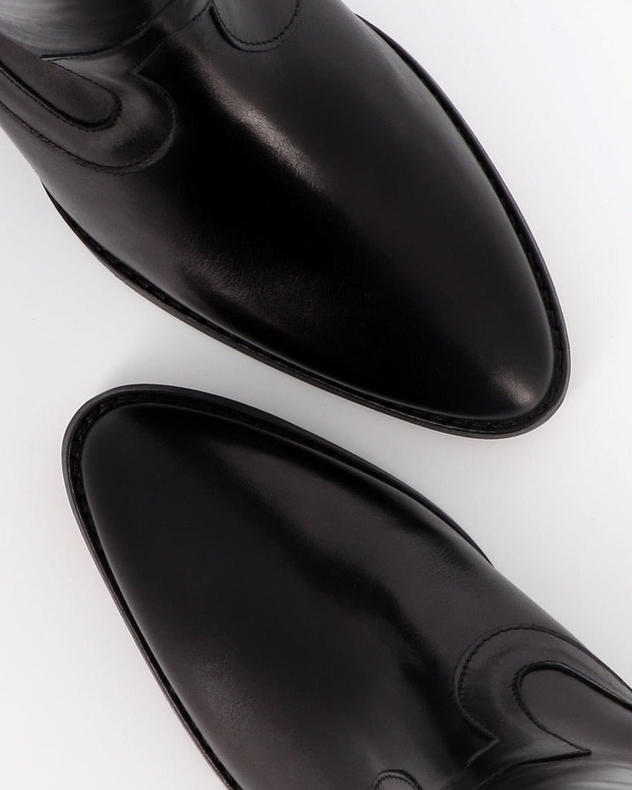 Socque Paris - Dakota Noir - Bottes hautes talon moyen santiag cuir noir