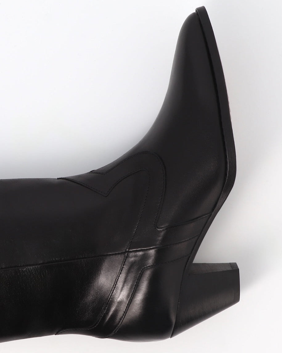 Socque Paris - Dakota Noir - Bottes hautes talon moyen santiag cuir noir