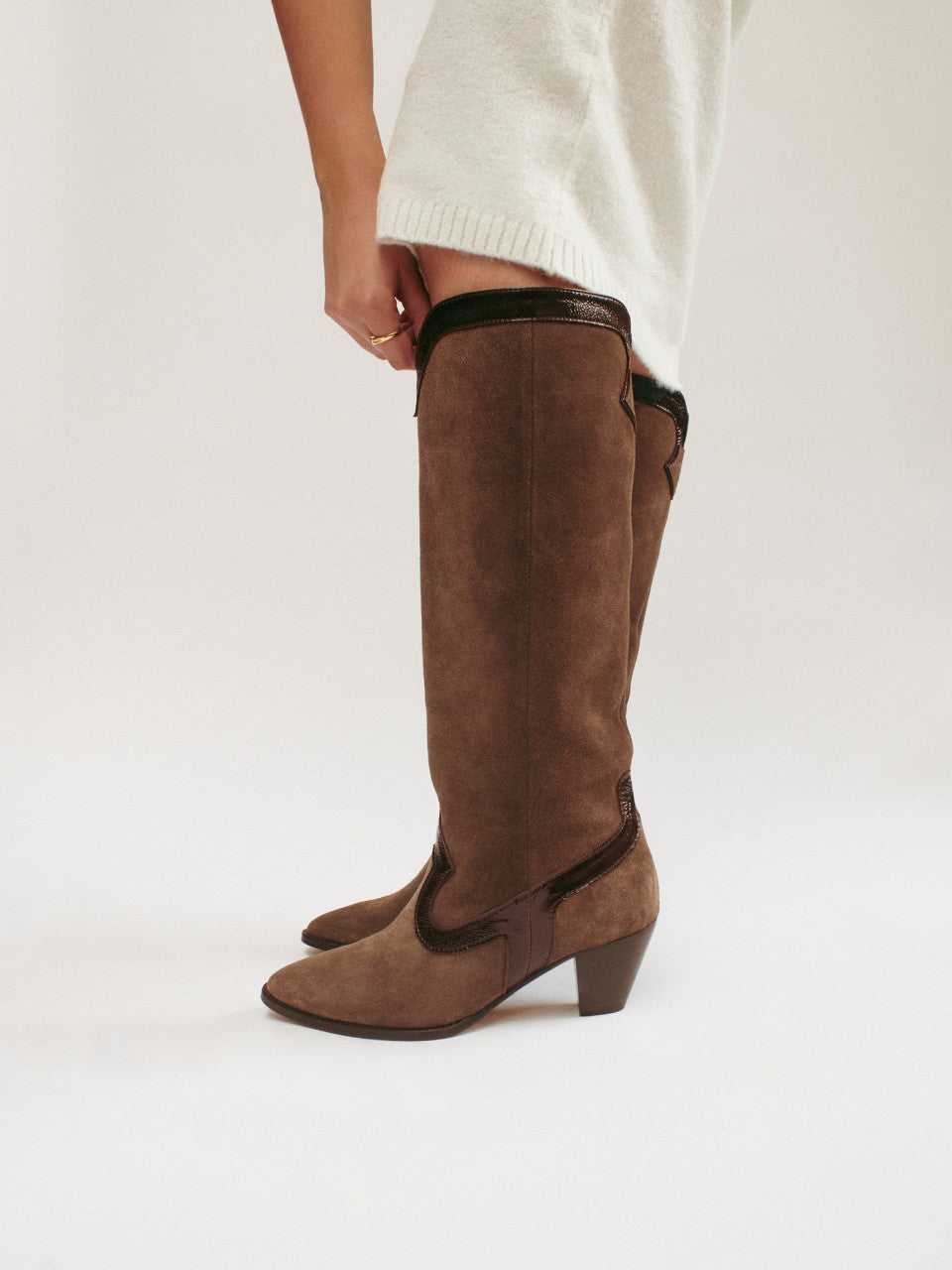 Socque-Dakota-Noisette-Marron-Botte-Haute-Nubuck-Santiag-Vue