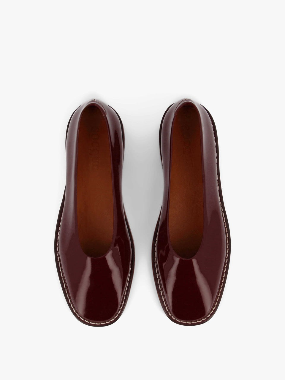 Socque-Etche-bordeaux-Ballerine-cuir-vernis-top-view