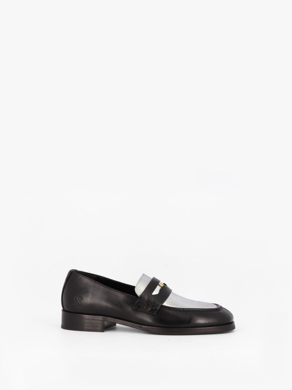 Socque Paris - Jasper Argent & Noir - Mocassins boyfriend penny loafer en cuir noir et argent