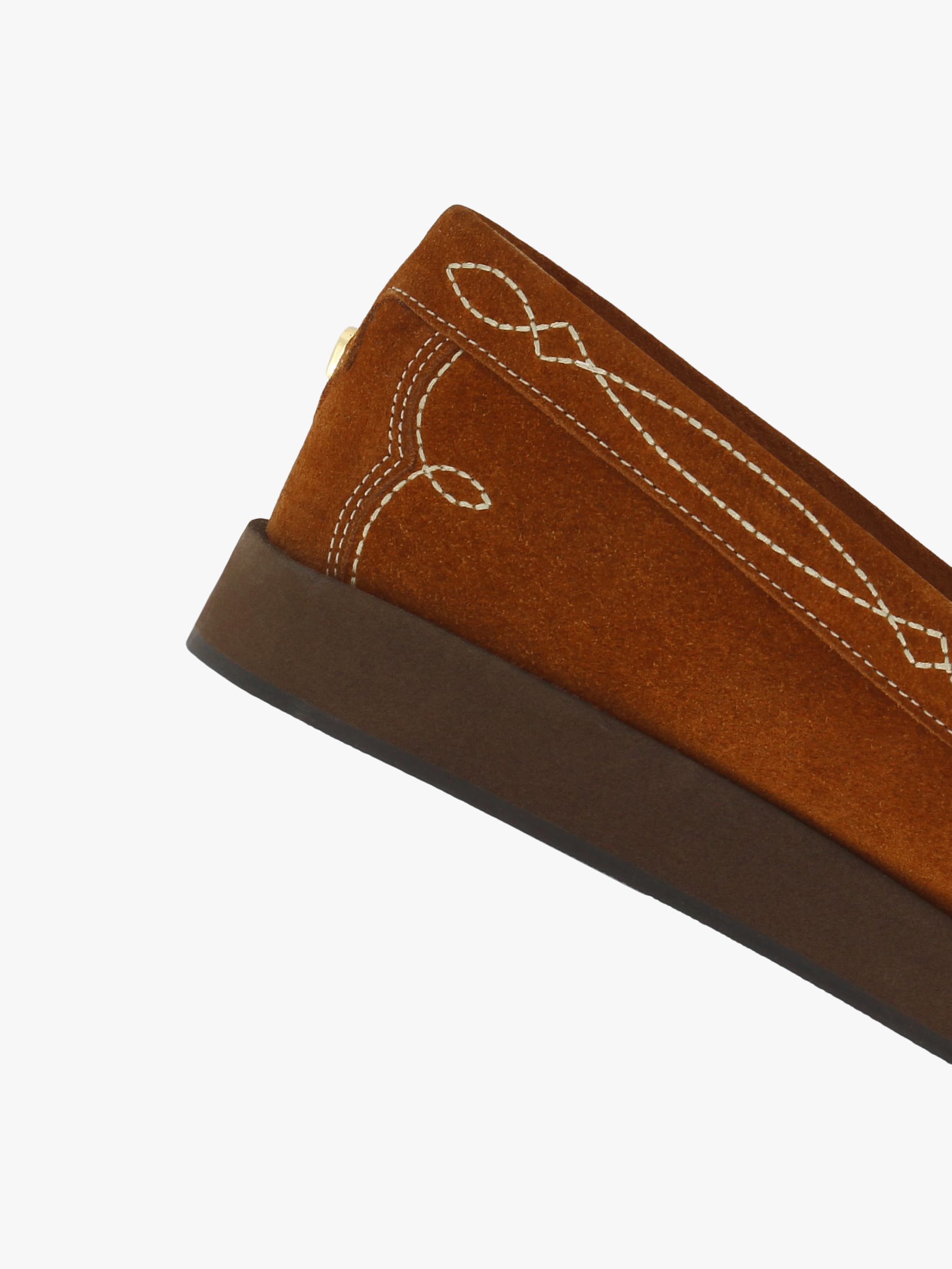 Socque-Mocassin-Indien-Totem-Daim-Camel-Creme-Details