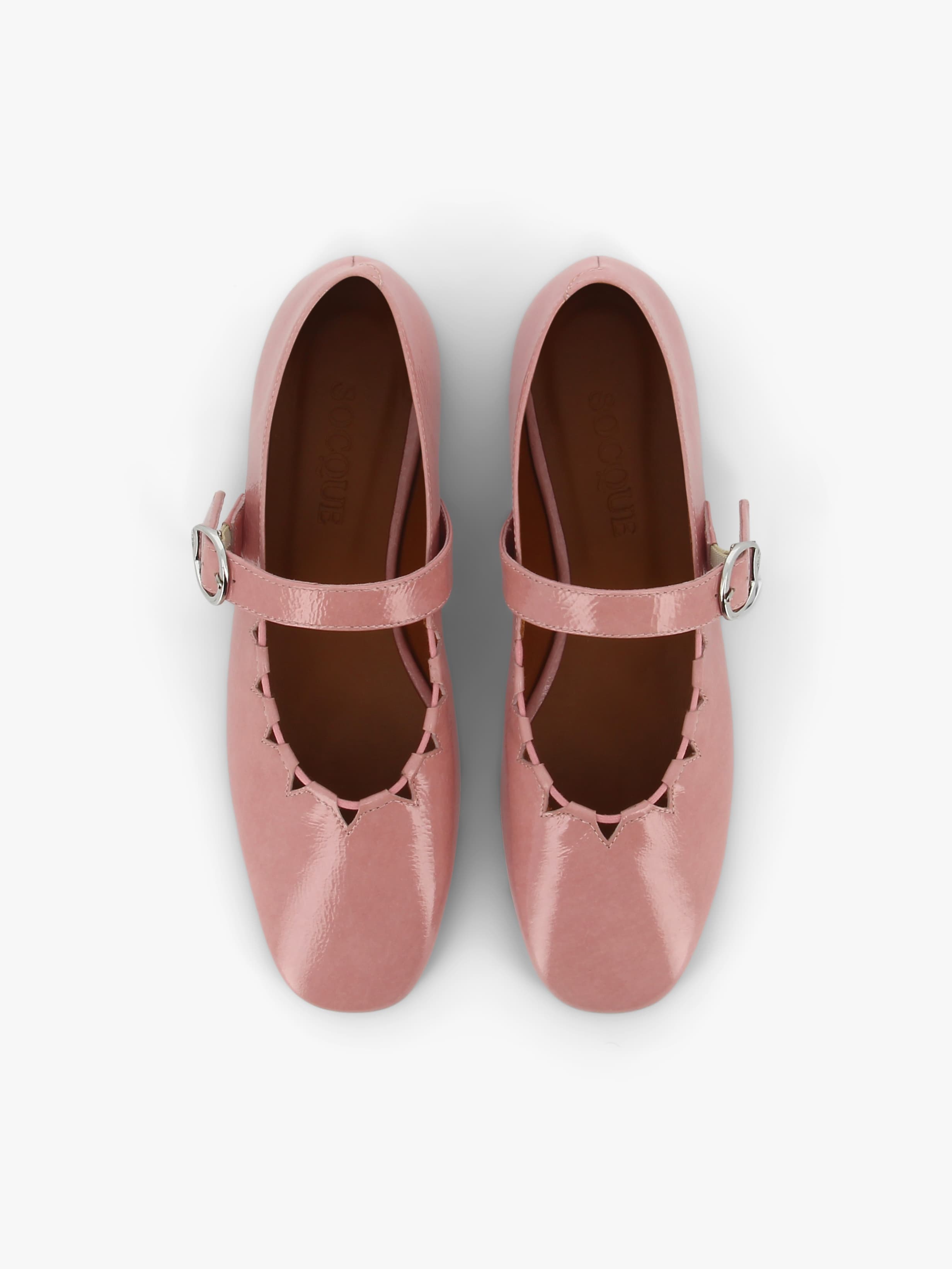 Socque-Paris-Ballerine-Ginger-Cuir-Vernis-Rose-Vue-Top