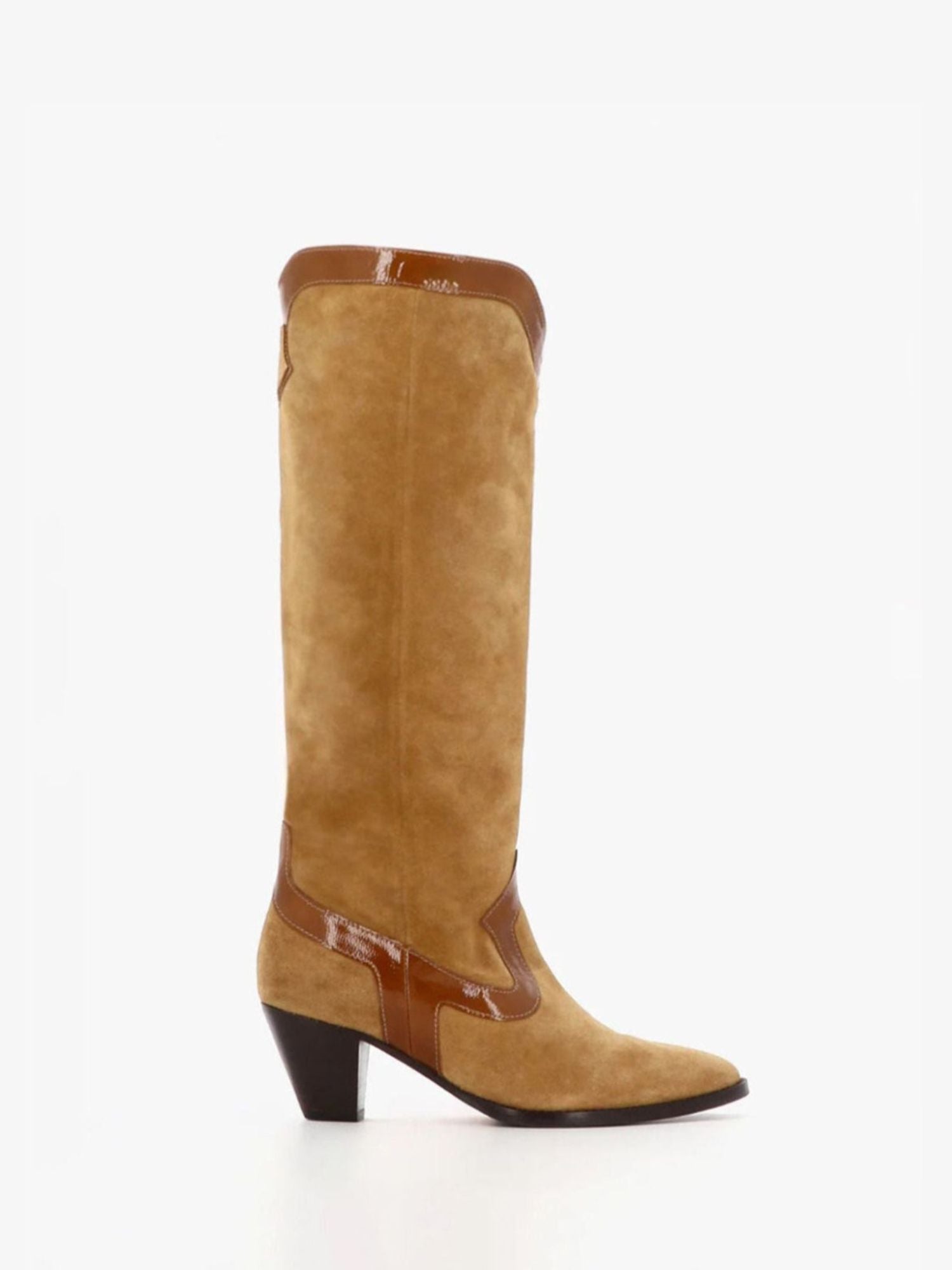 Socque-Paris-Botte-Haute-Daim-Camel-Talon-Profil