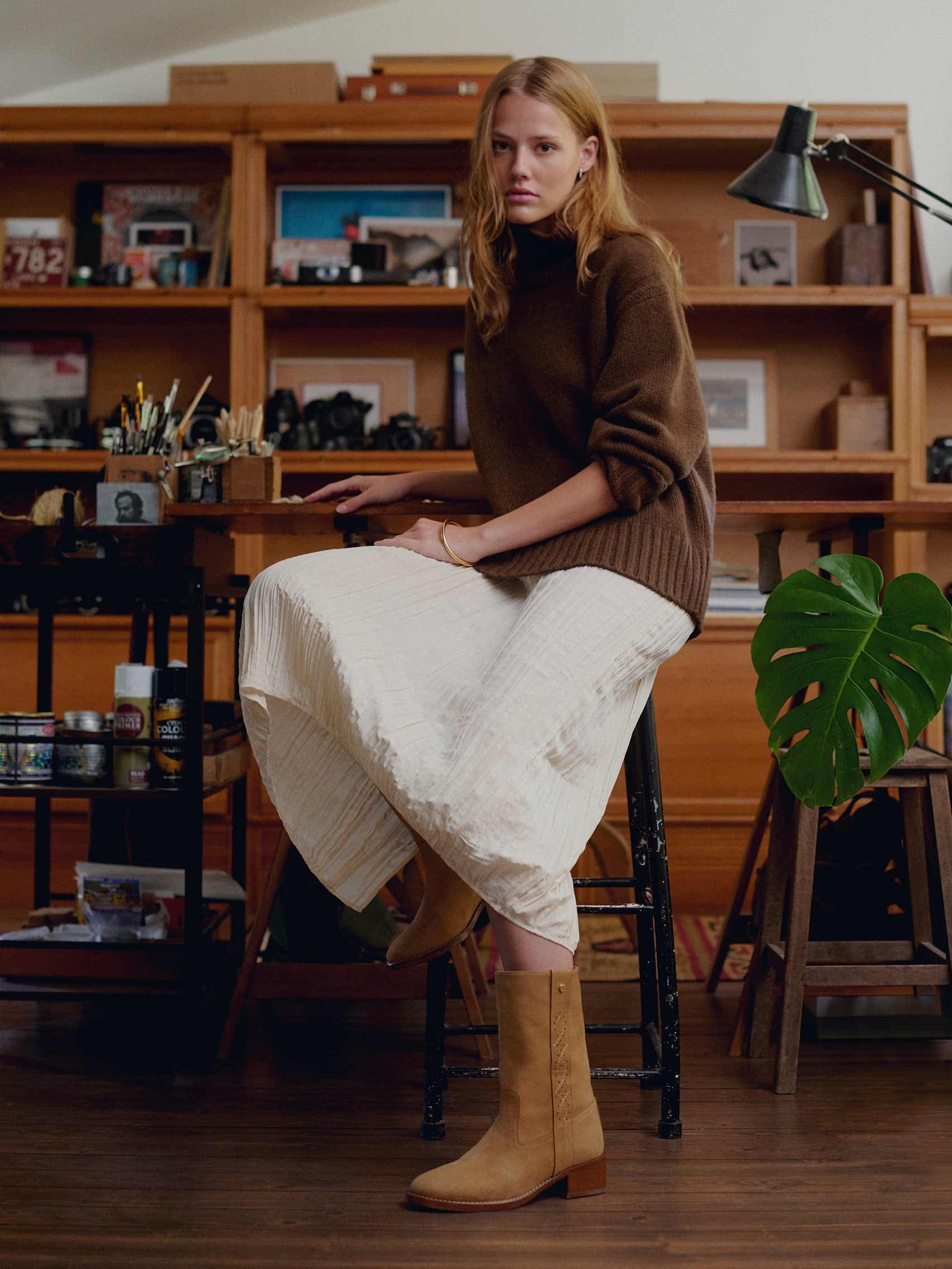 Socque-Paris-Dune-Daim-Sable-Bottine-Talon-Portee