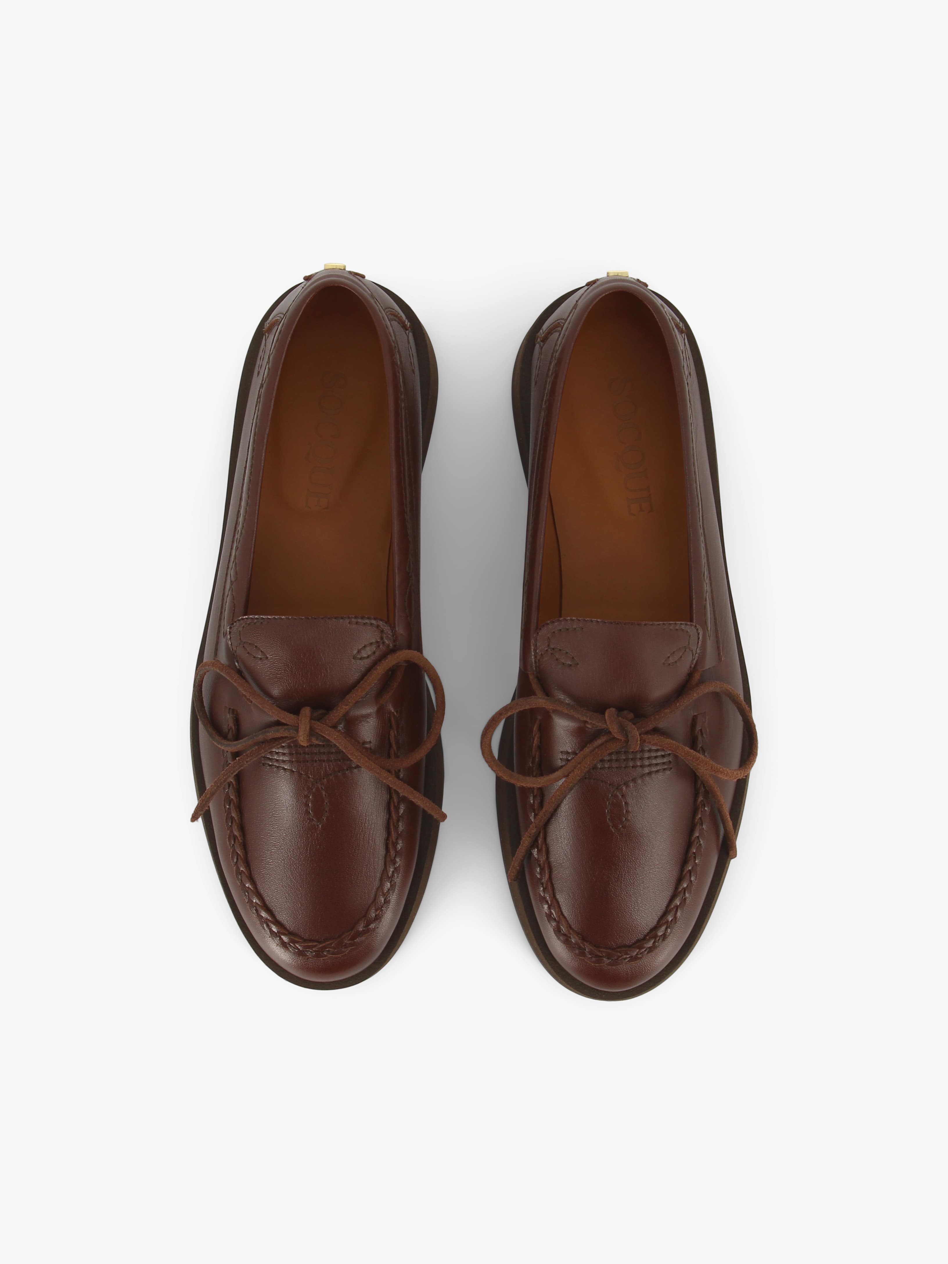 Socque-Totem-Moccasin-Indien-Cuir-Marron-Vue-Top