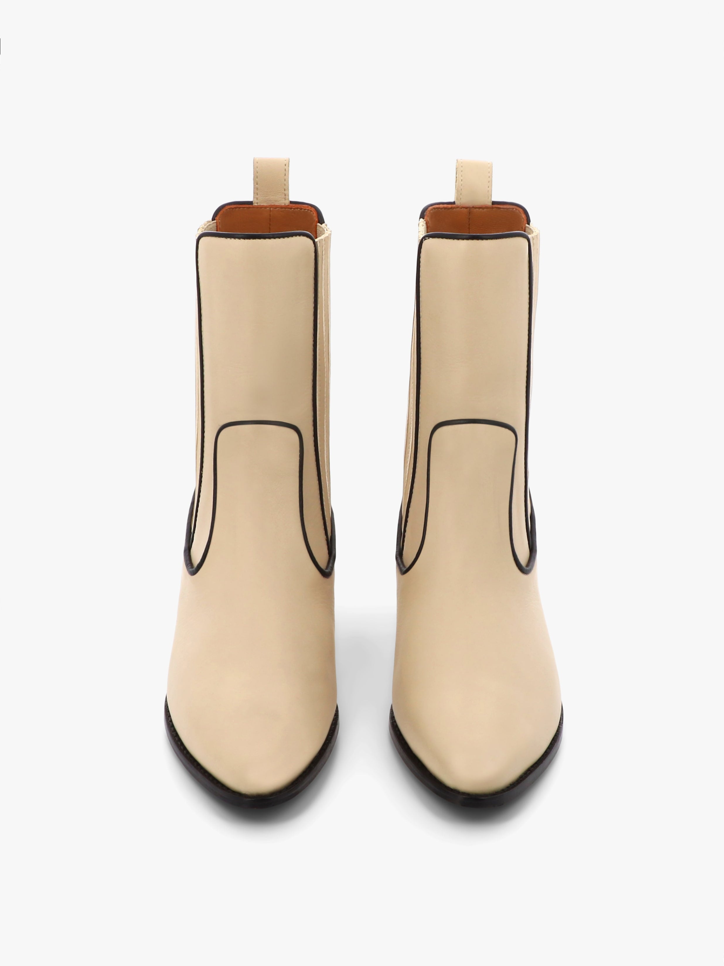 Socque-abbey-Santiag-cuir-creme-noir-vue-front