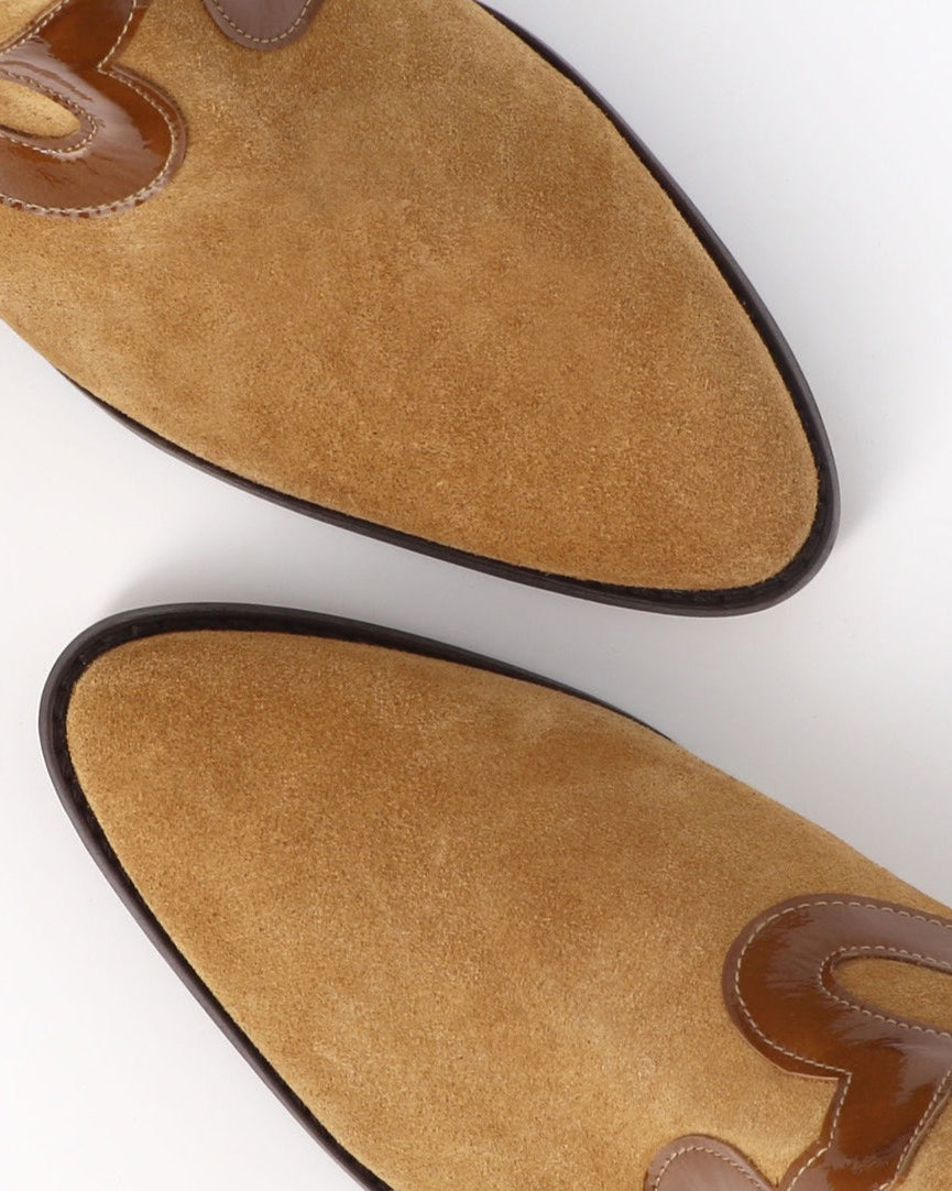 Socque Paris - Dakota Camel - Botte haute à talon santiag daim camel