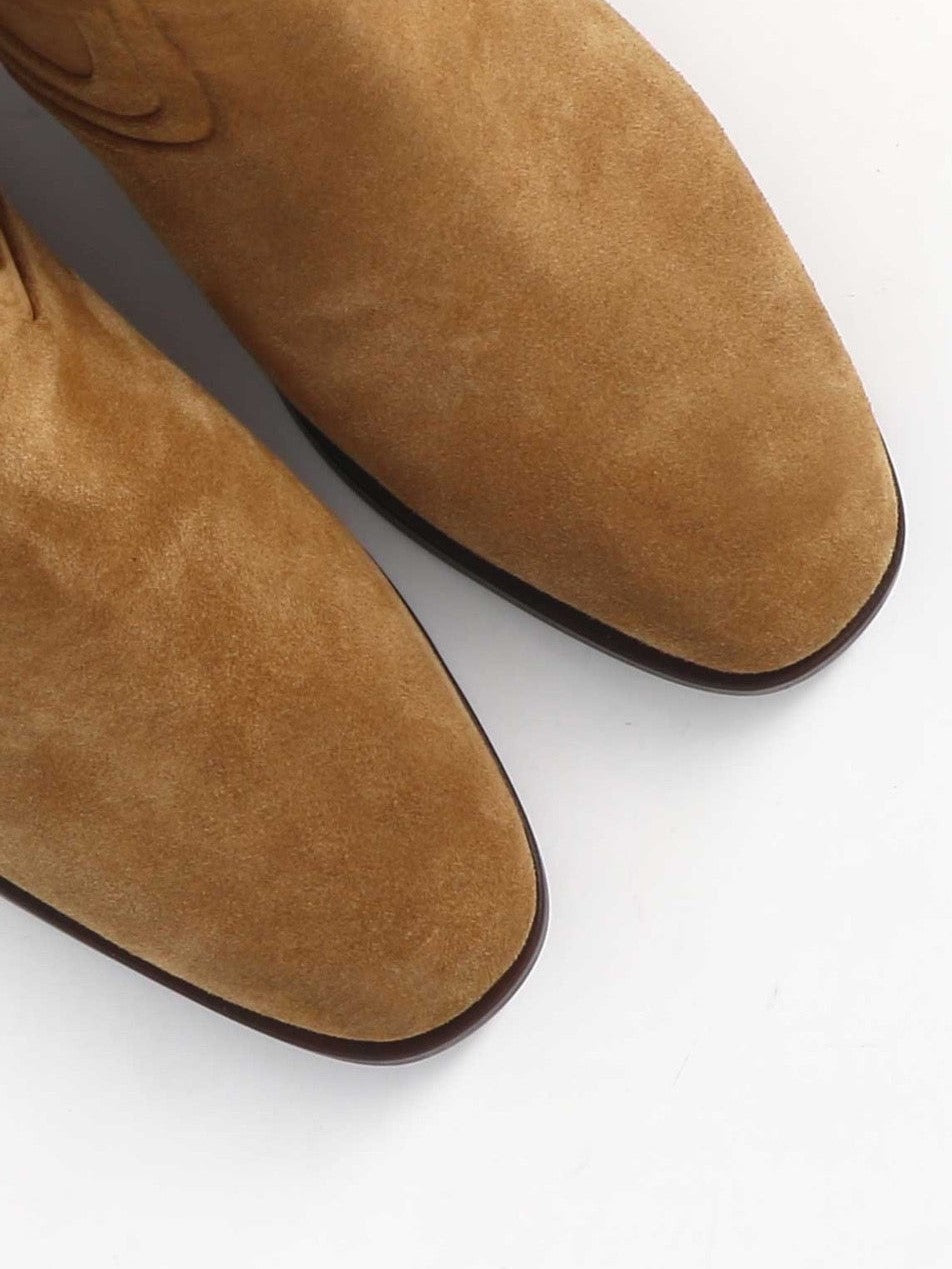 Socque Paris - Brighton Camel - Bottine plate hauteur cheville en daim caramel