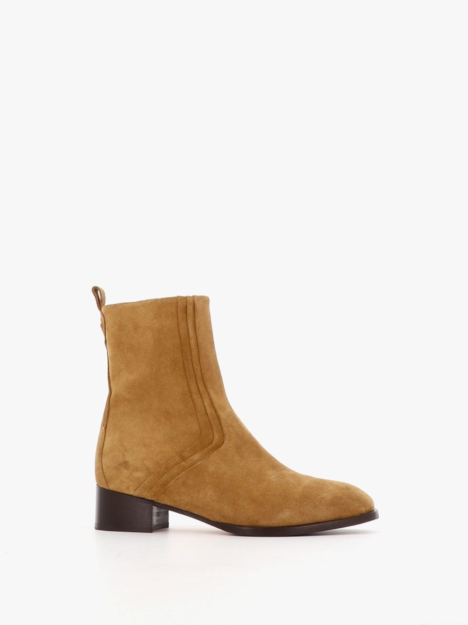 Socque Paris - Brighton Camel - Bottine plate hauteur cheville en daim caramel