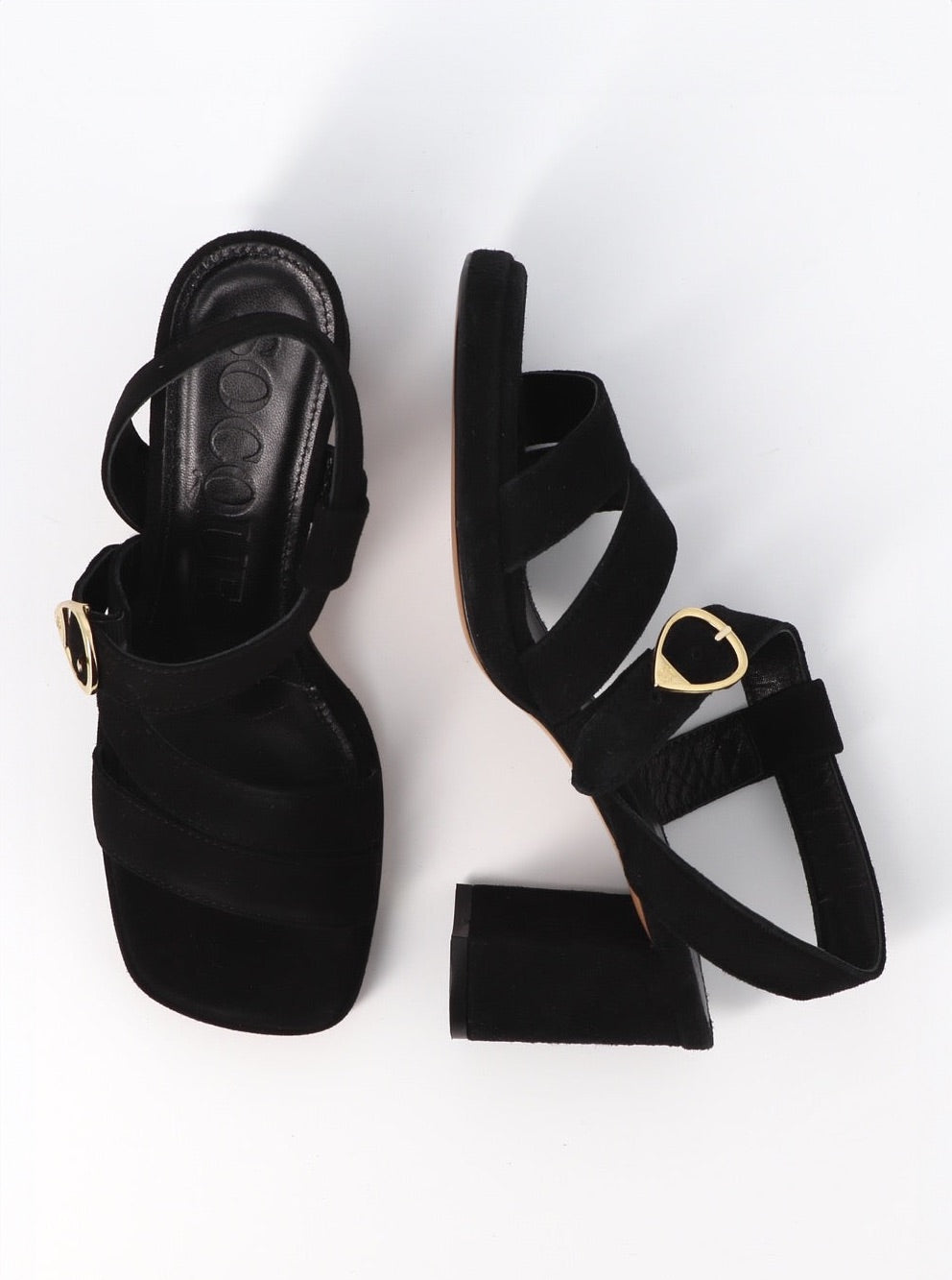 Socque Paris - Bonnie Noir - Sandale plateforme en chèvre velours daim noir