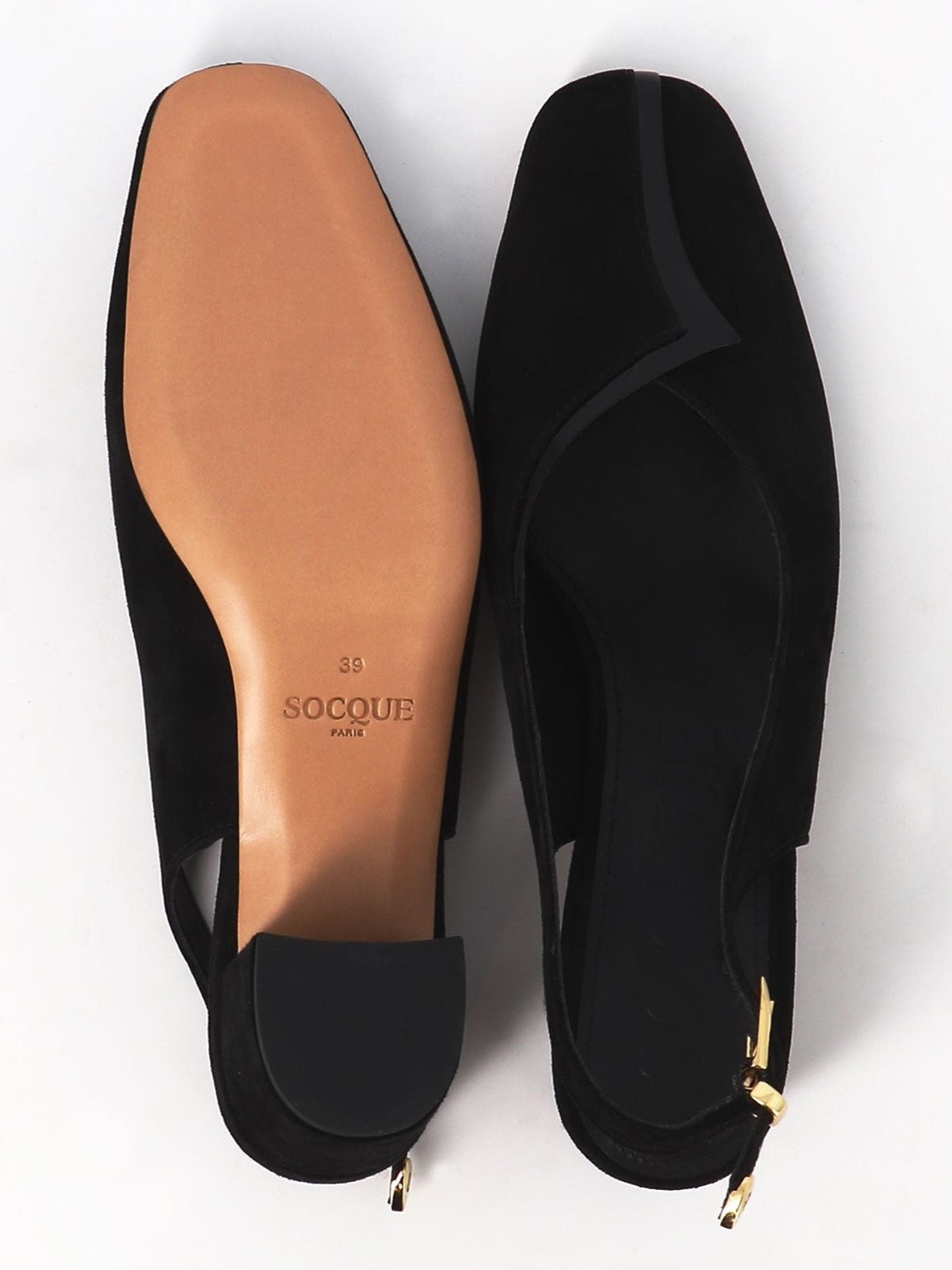 Socque Paris - Ziggy Noir - Pump slingback en chèvre velours daim noir