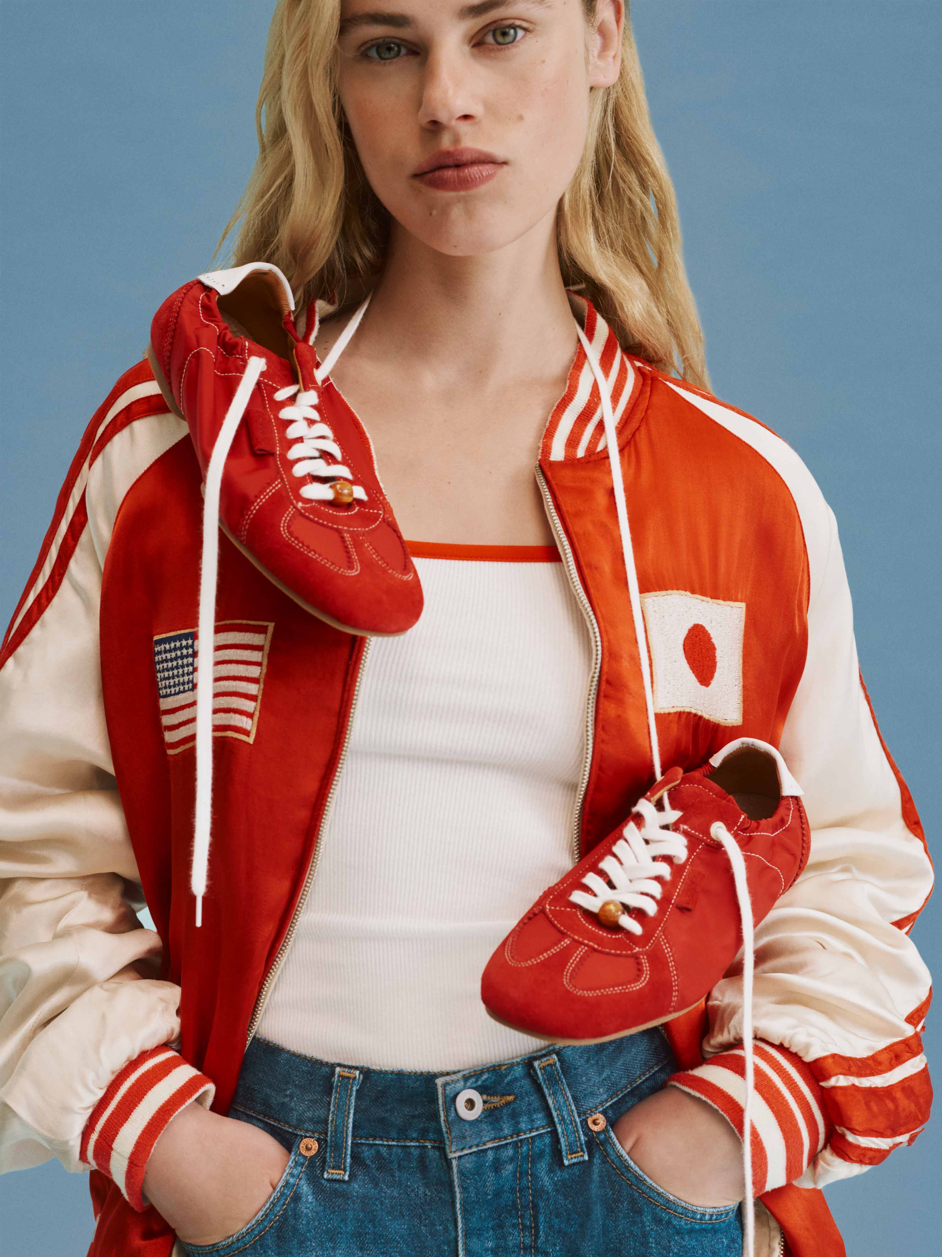 Sneaker Coco - Sneakerina in red nylon & suede leather – Socque Paris