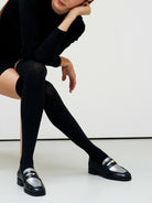 Socque Paris - Jasper Argent & Noir - Mocassins boyfriend penny loafer en cuir noir et argent