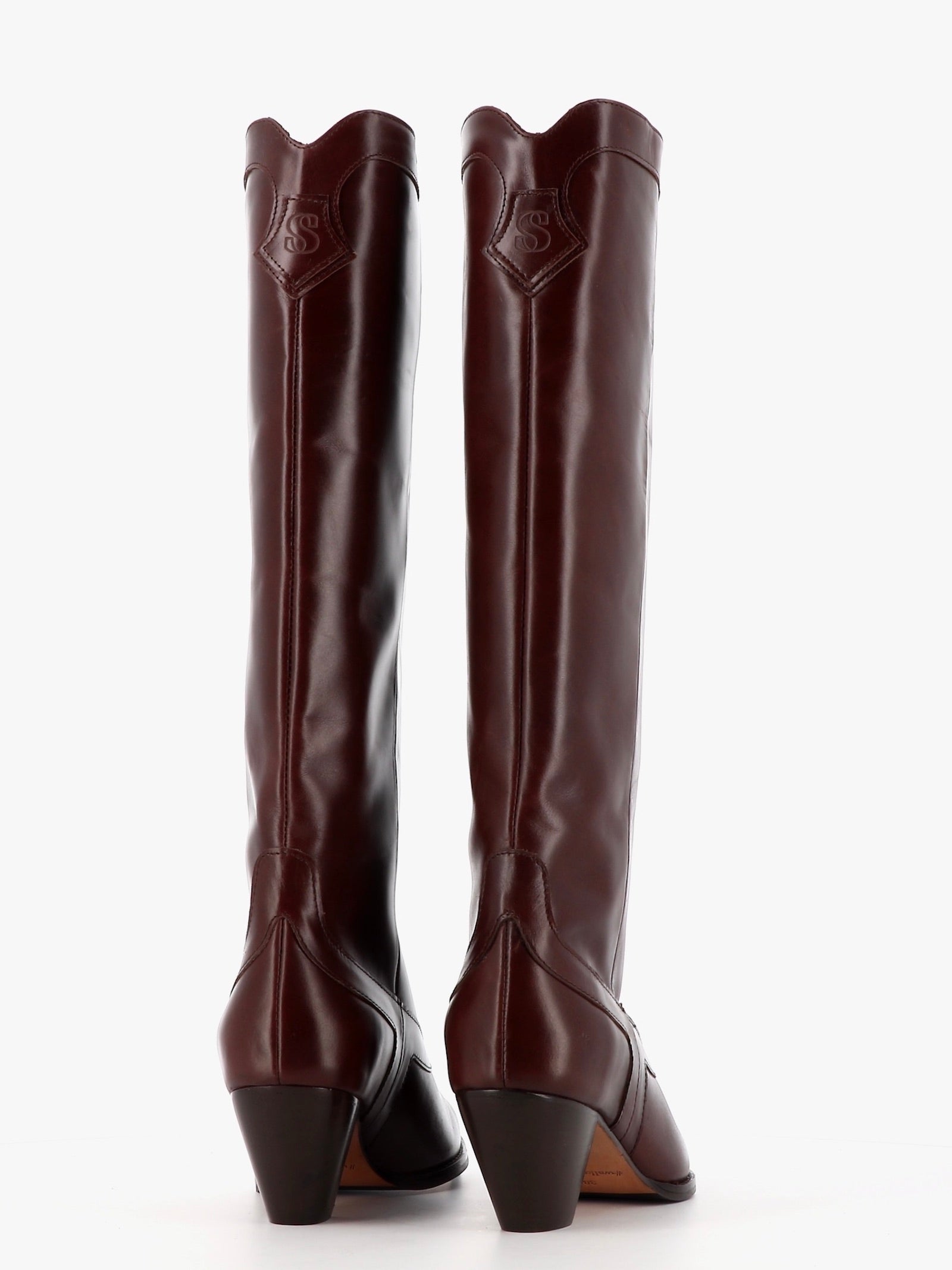 Socque Paris - Dakota Chocolat - Bottes hautes talon moyen santiag cuir chocolat
