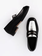 Socque Paris - Jasper Argent & Noir - Mocassins boyfriend penny loafer en cuir noir et argent