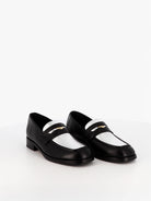 Socque Paris - Jasper Argent & Noir - Mocassins boyfriend penny loafer en cuir noir et argent