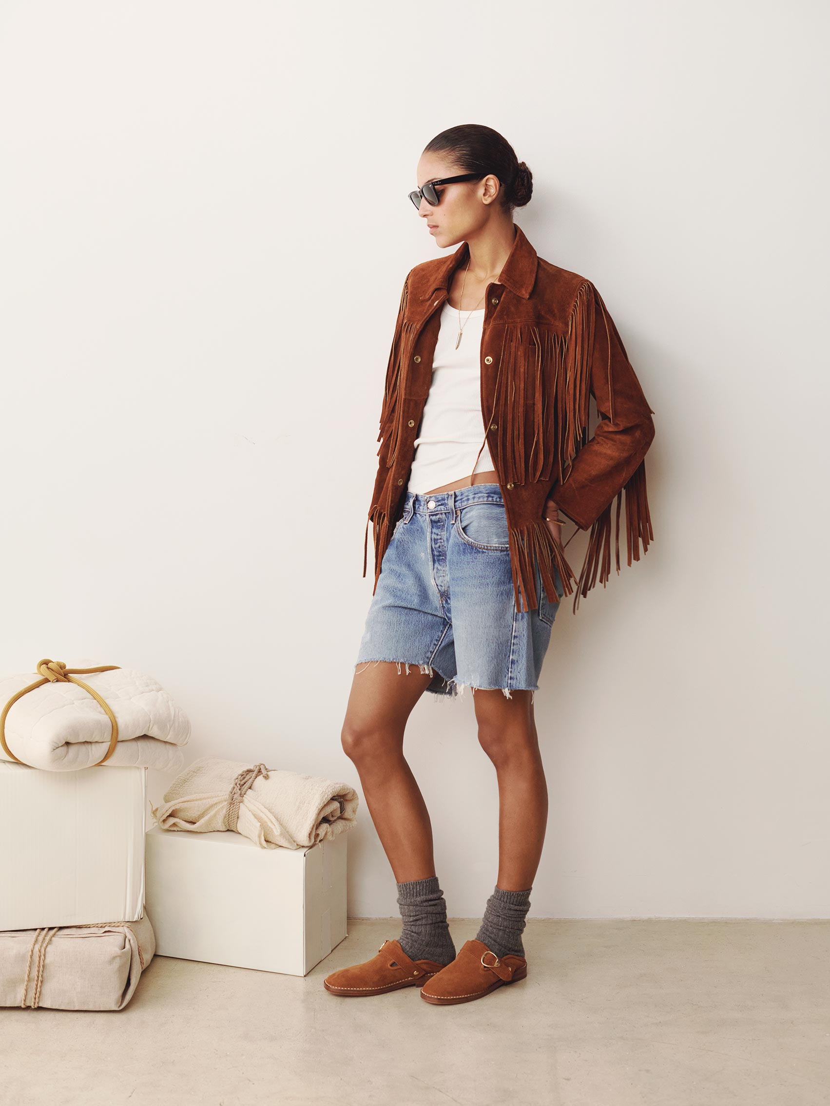 Socque Paris - Lucca Camel - Slipper mule sabot convertible en daim camel