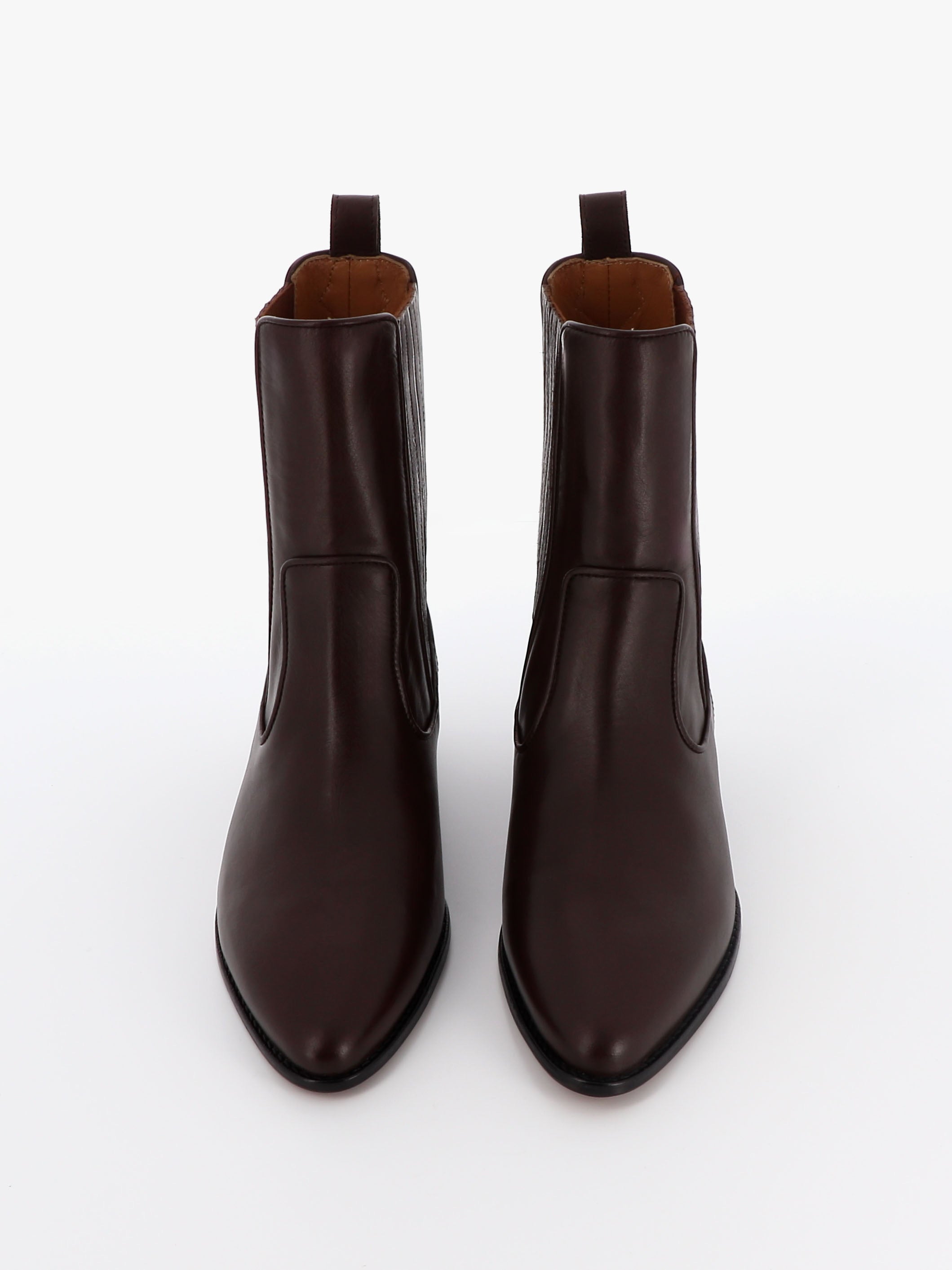 Socque Paris - Abbey Chocolat - Bottines plates santiag en cuir chocolat