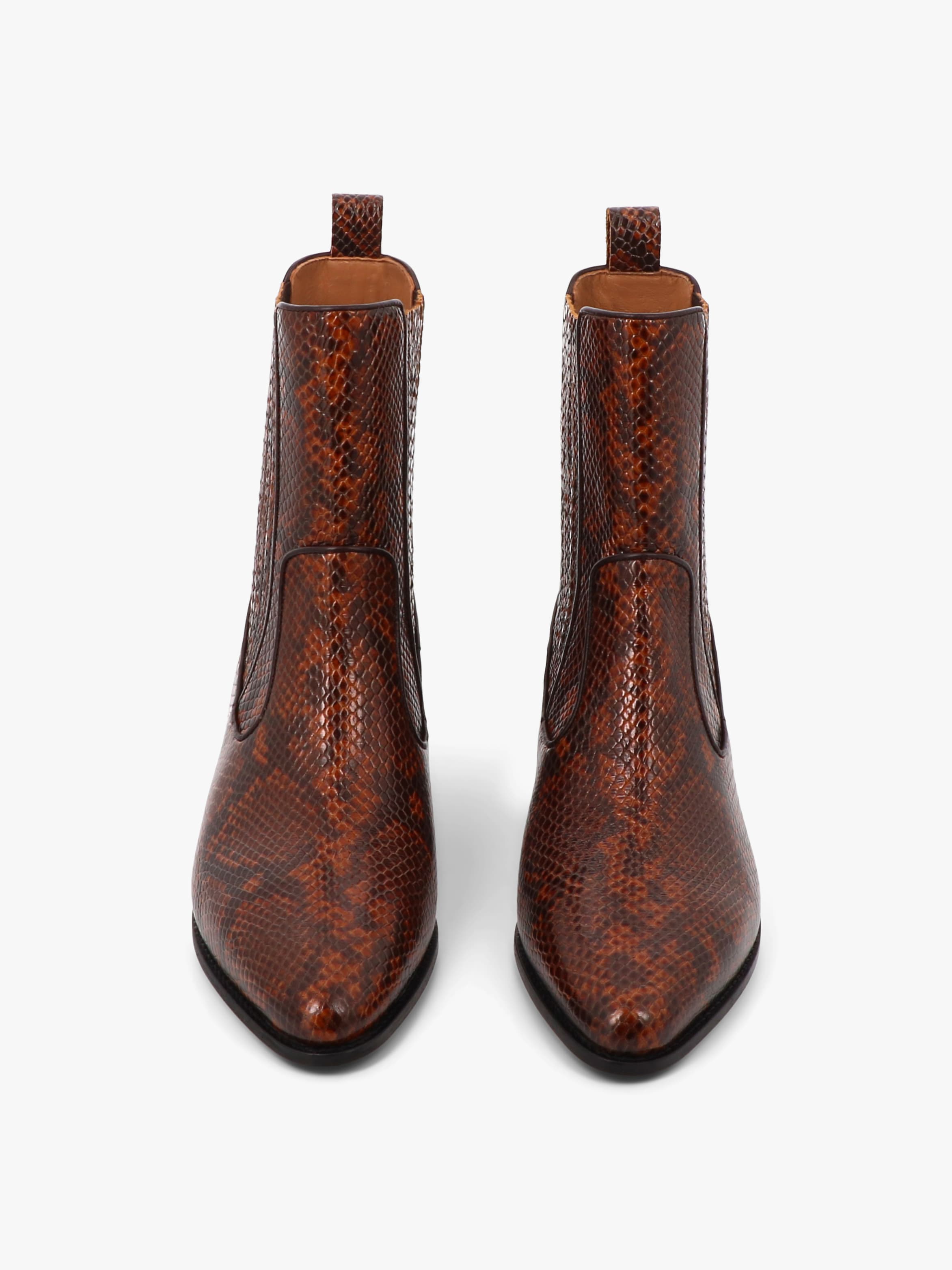 Socque-Abbey-bottine-santiag-cuir-imprime-python-vue-front