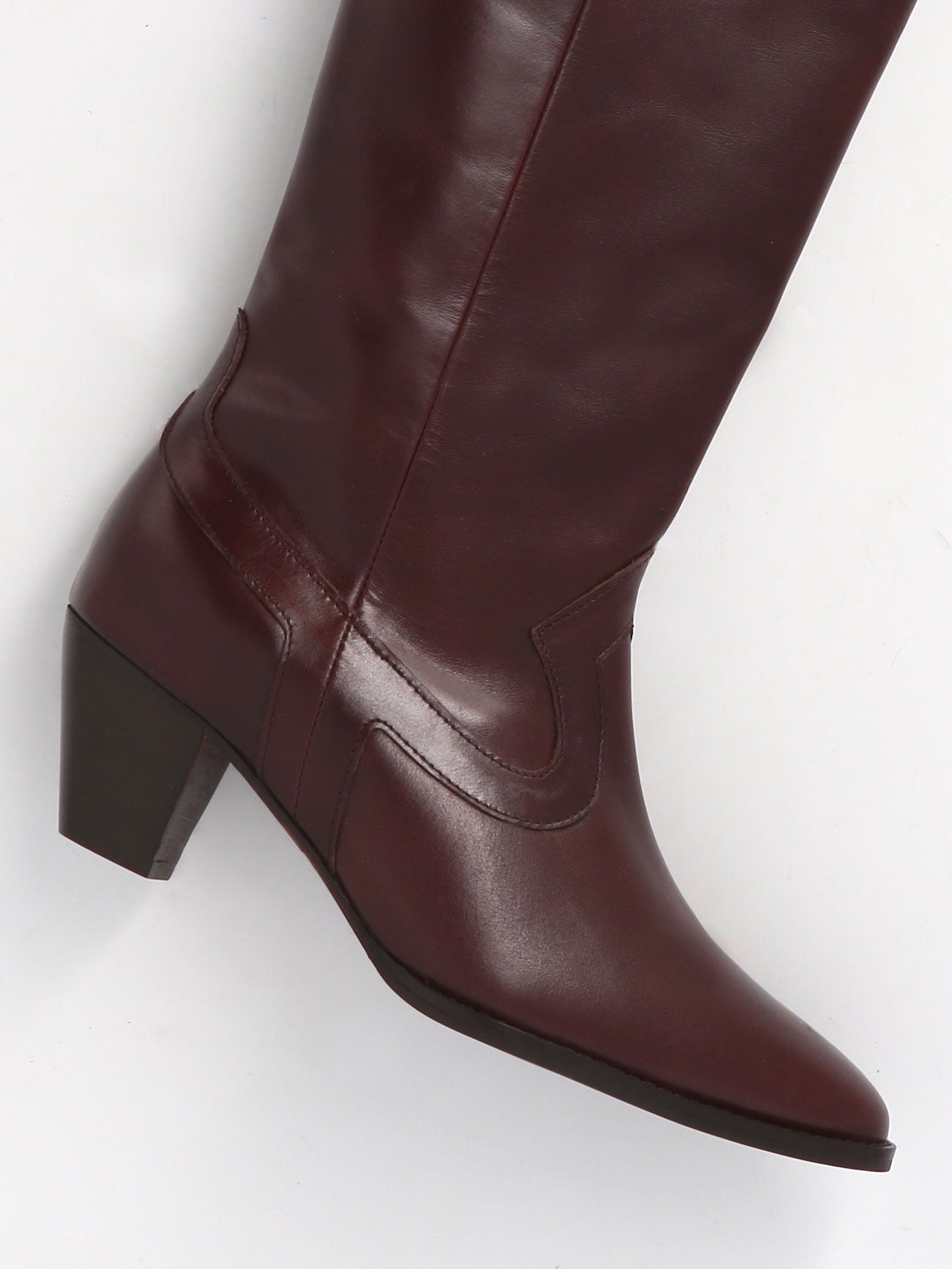 Socque Paris - Dakota Chocolat - Bottes hautes talon moyen santiag cuir chocolat