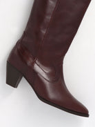 Socque Paris - Dakota Chocolat - Bottes hautes talon moyen santiag cuir chocolat