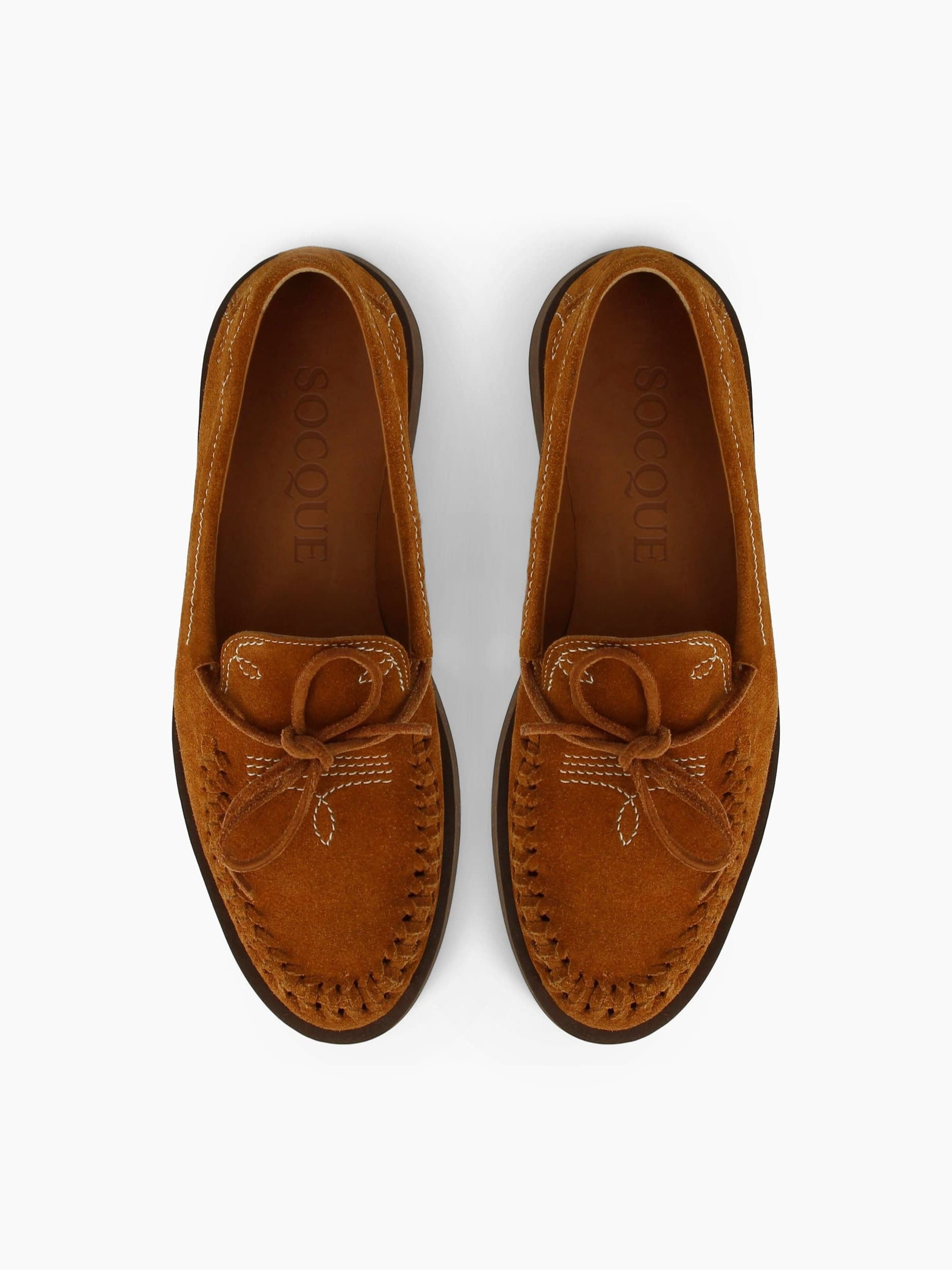 Socque-Mocassin-Indien-Totem-Daim-Camel-Vue-Top