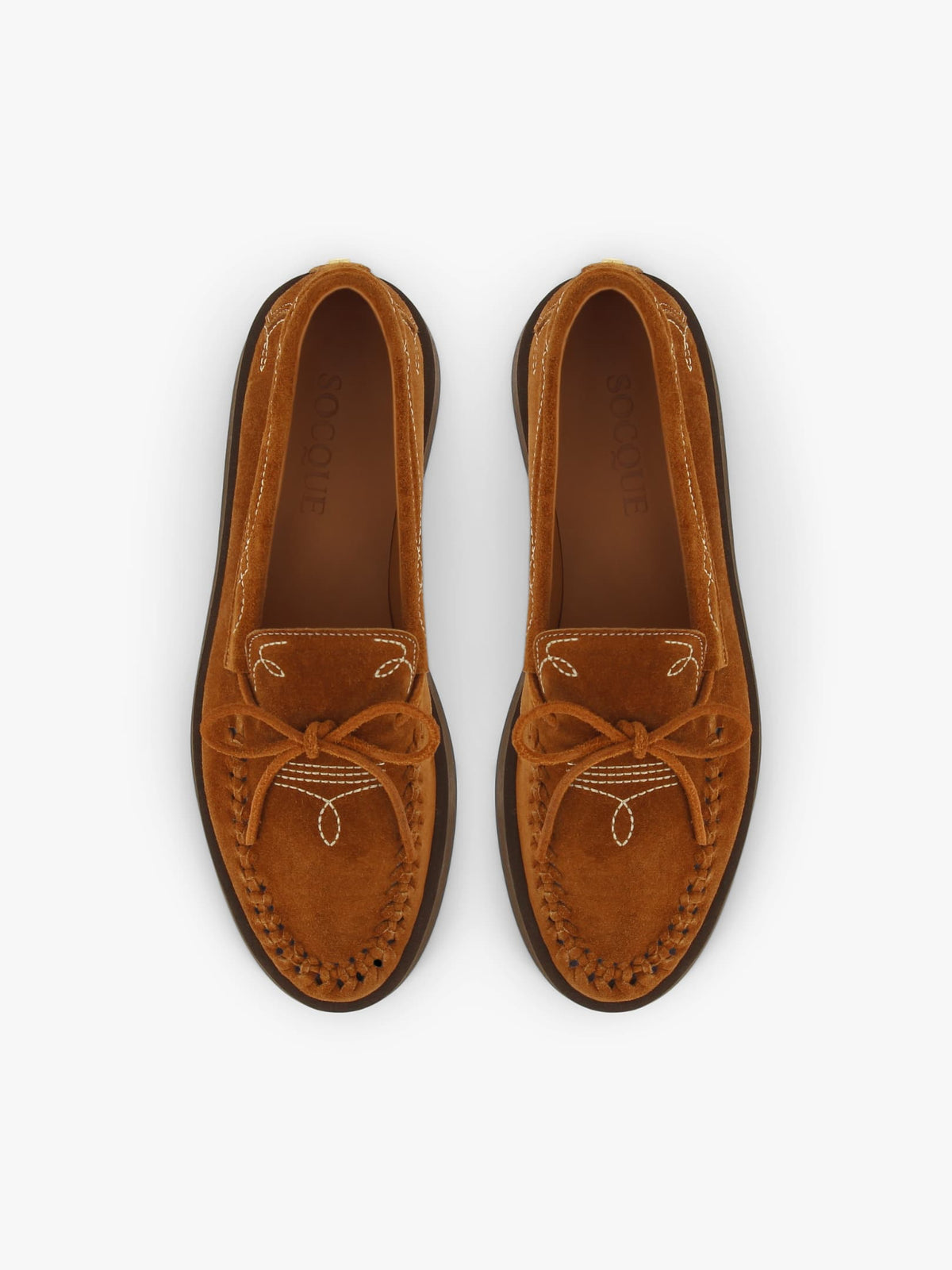 Socque-Mocassin-Indien-Totem-Daim-Camel-Vue-Top