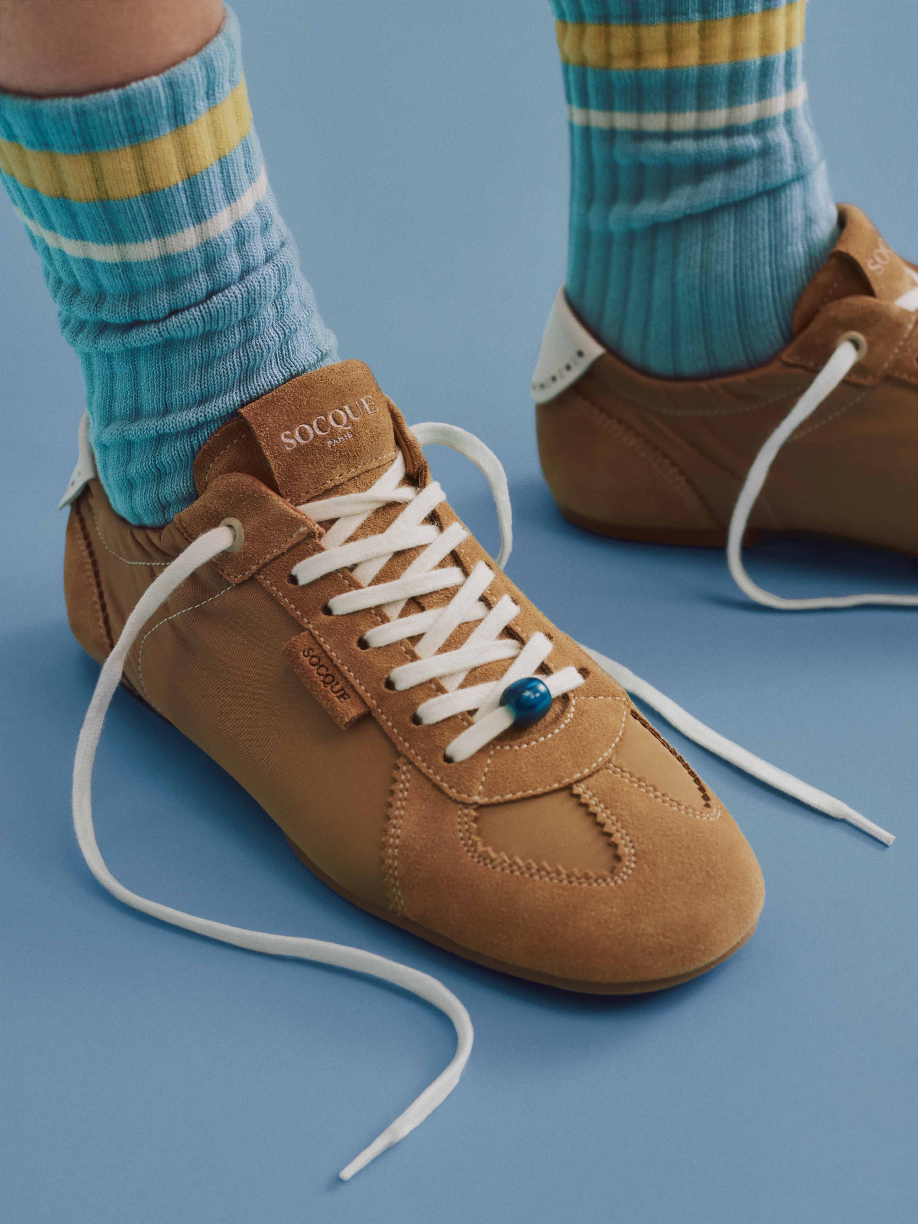 Sneaker Coco - Sneakerina in red nylon & suede leather – Socque Paris