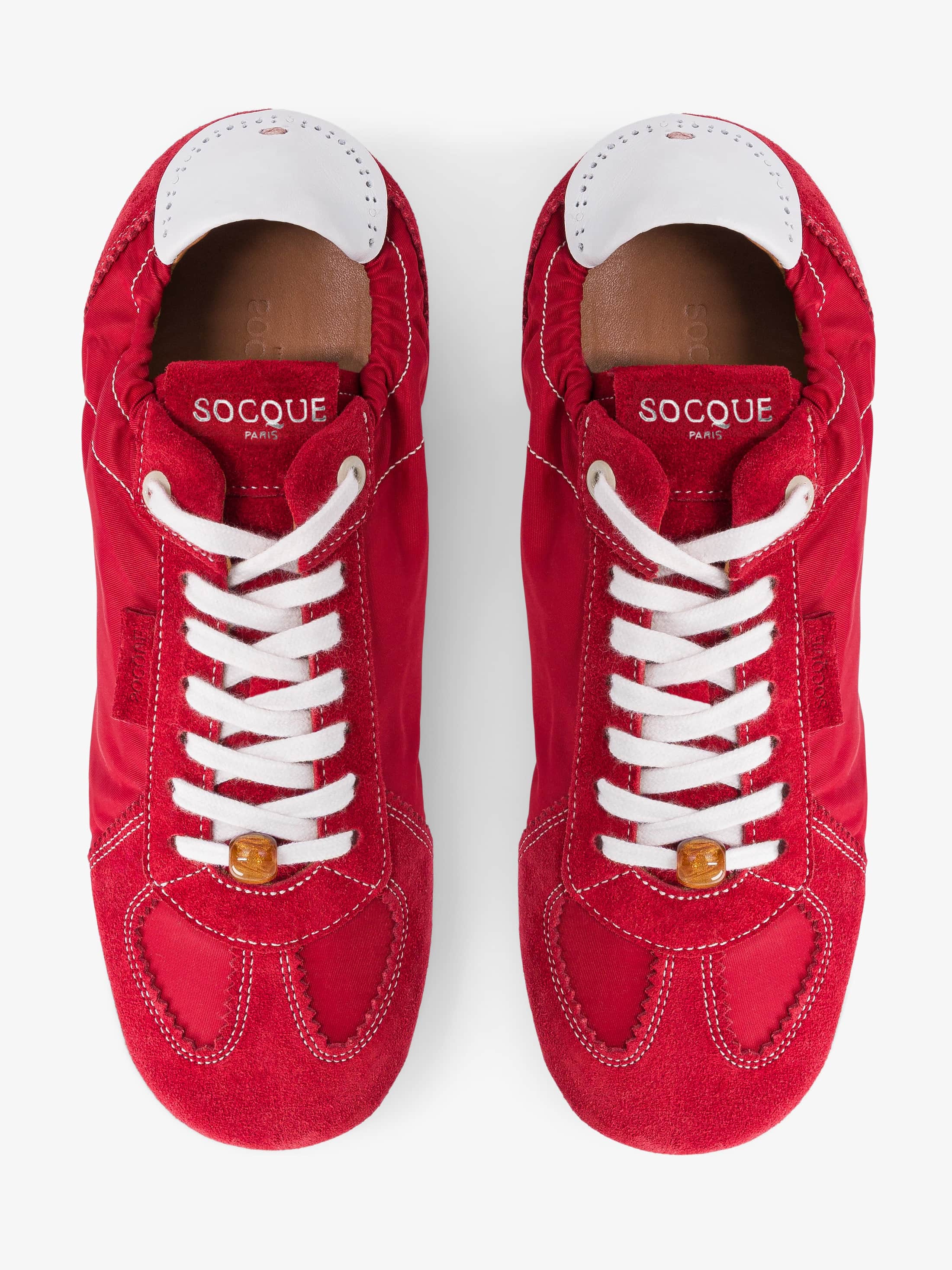Sneaker Coco - Sneakerina in red nylon & suede leather – Socque Paris