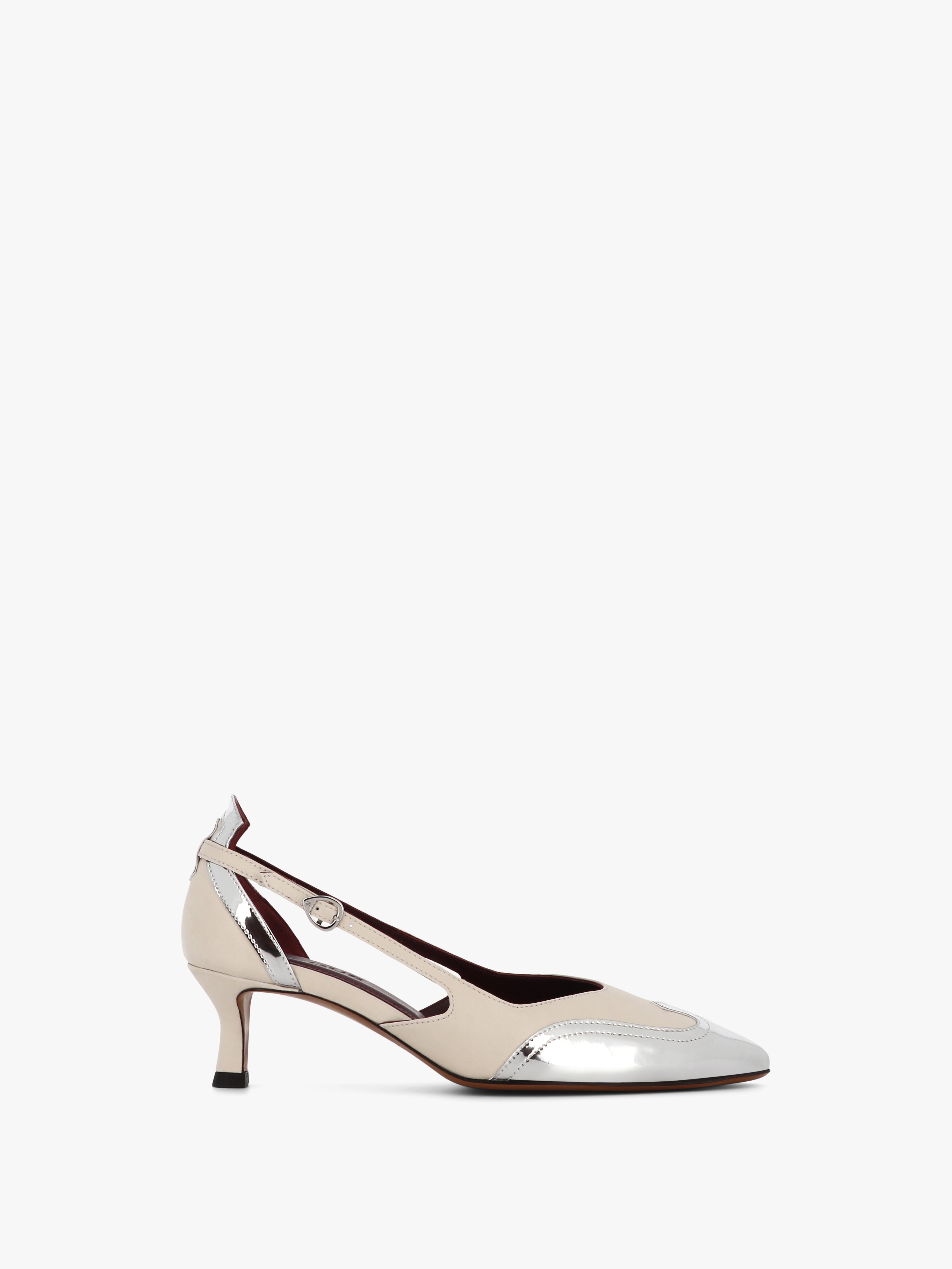 Socque Paris - Patti Crème - Escarpin modernisé en cuir lisse crème et lamé argent