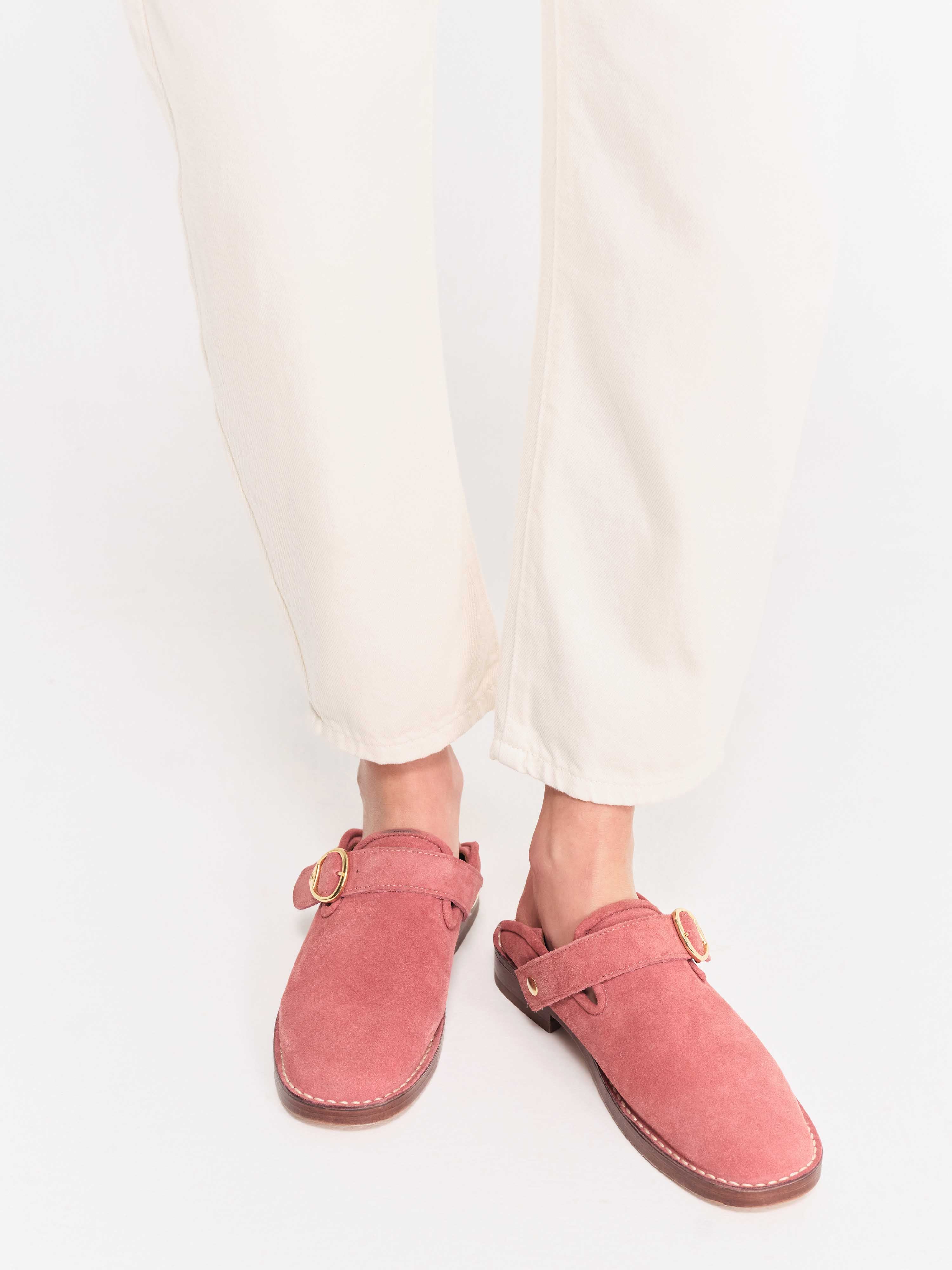 Socque-Paris-Lucca-Mule-Daim-Rose-Portee