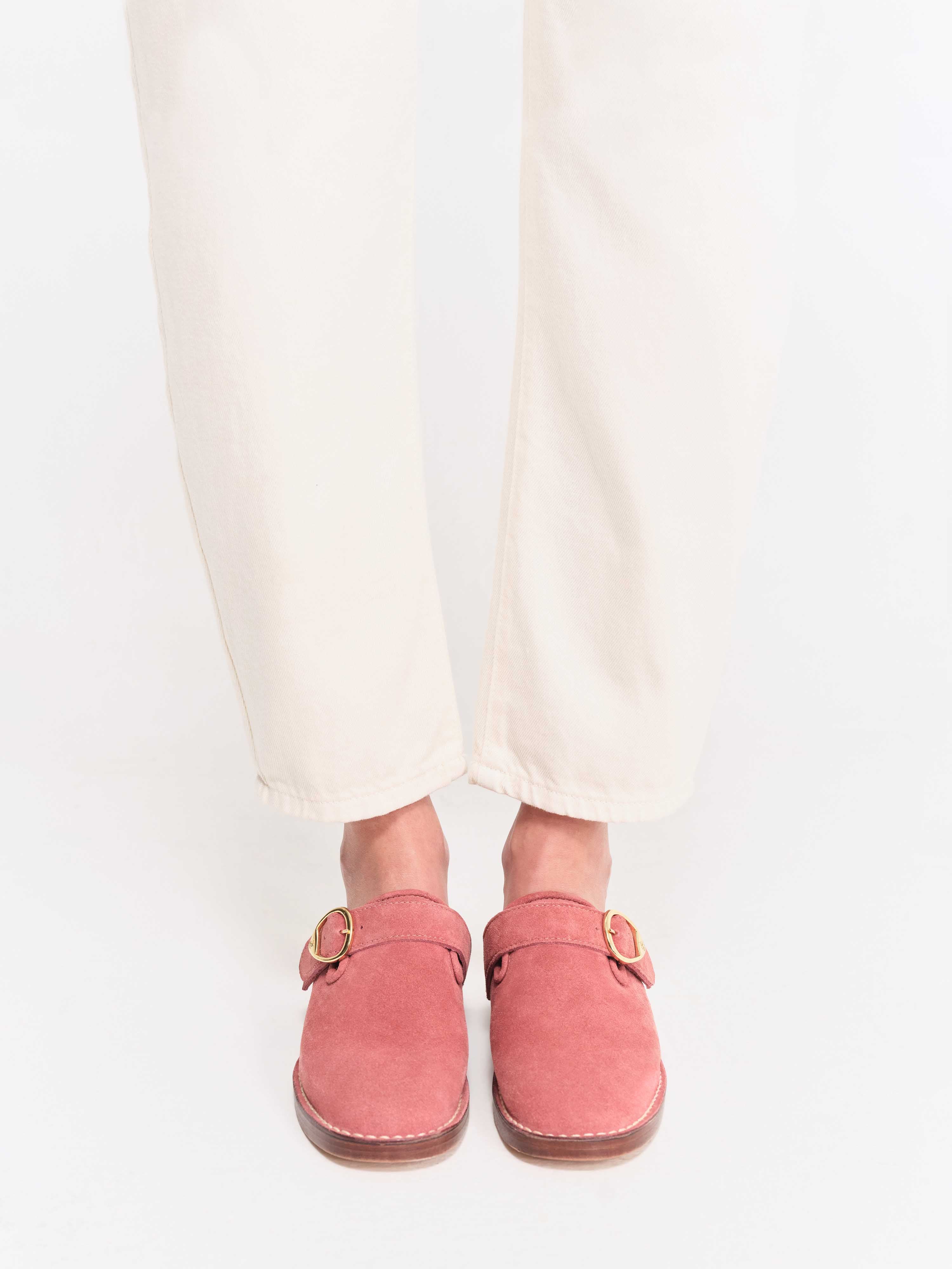 Socque-Paris-Lucca-Mule-Daim-Rose-Portee