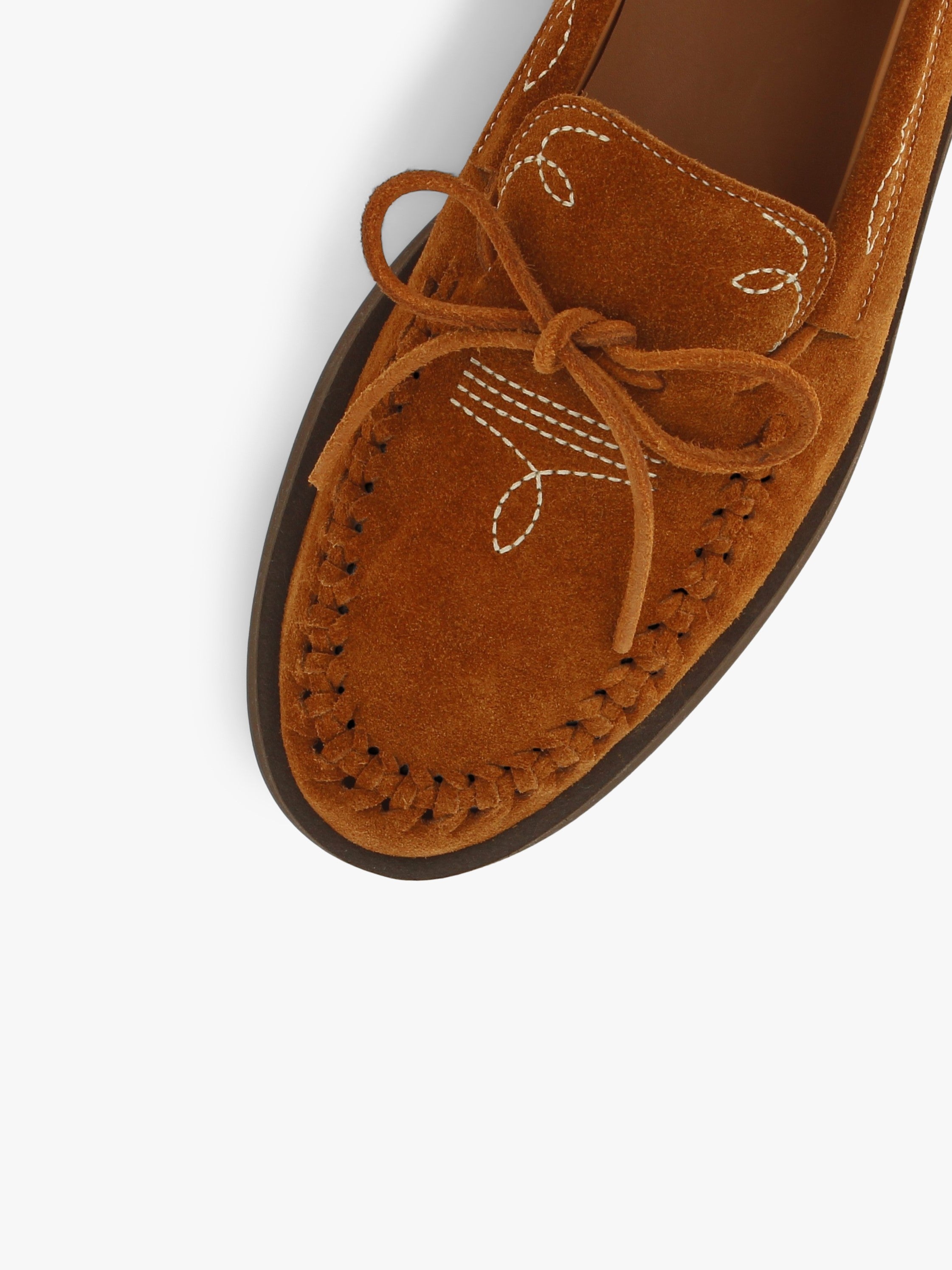 Socque-Paris-Mocassin-Indien-Daim-Camel-Ajoure-Vue-Top-Detail