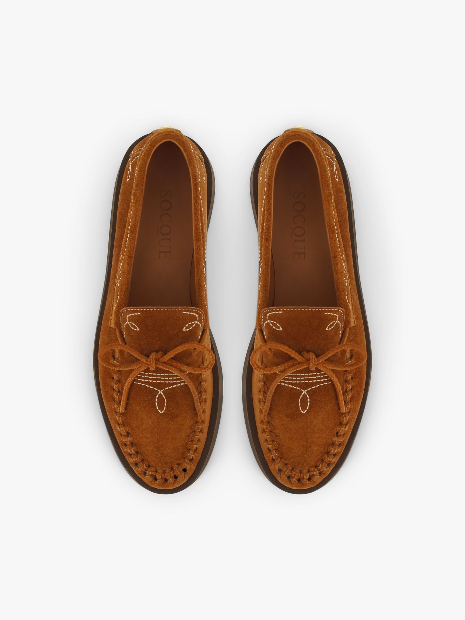 Socque-Paris-Mocassin-Indien-Daim-Camel-Ajoure-Vue-Top