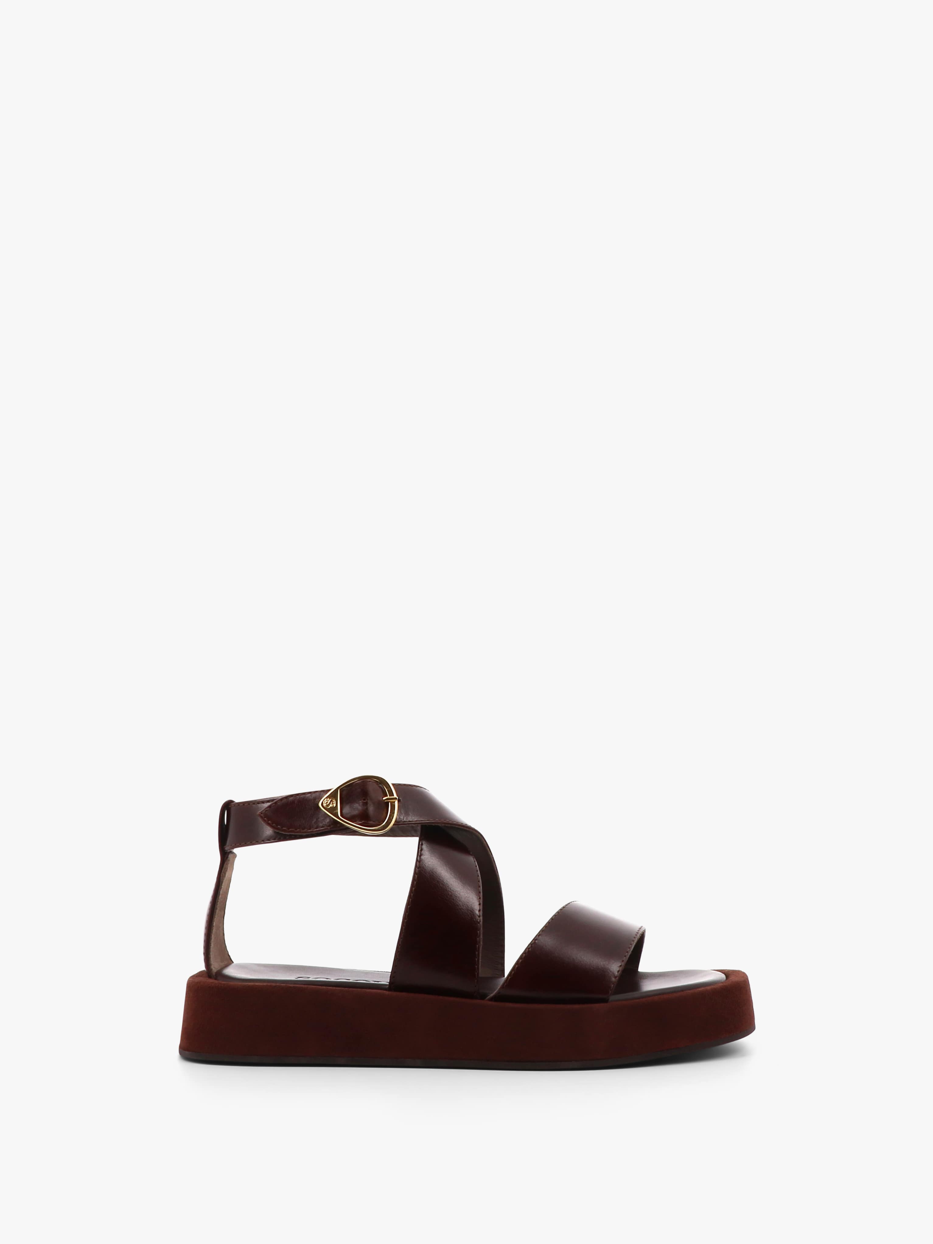 miko Miko platform sandal in chocolate leather and suede - Socque Paris