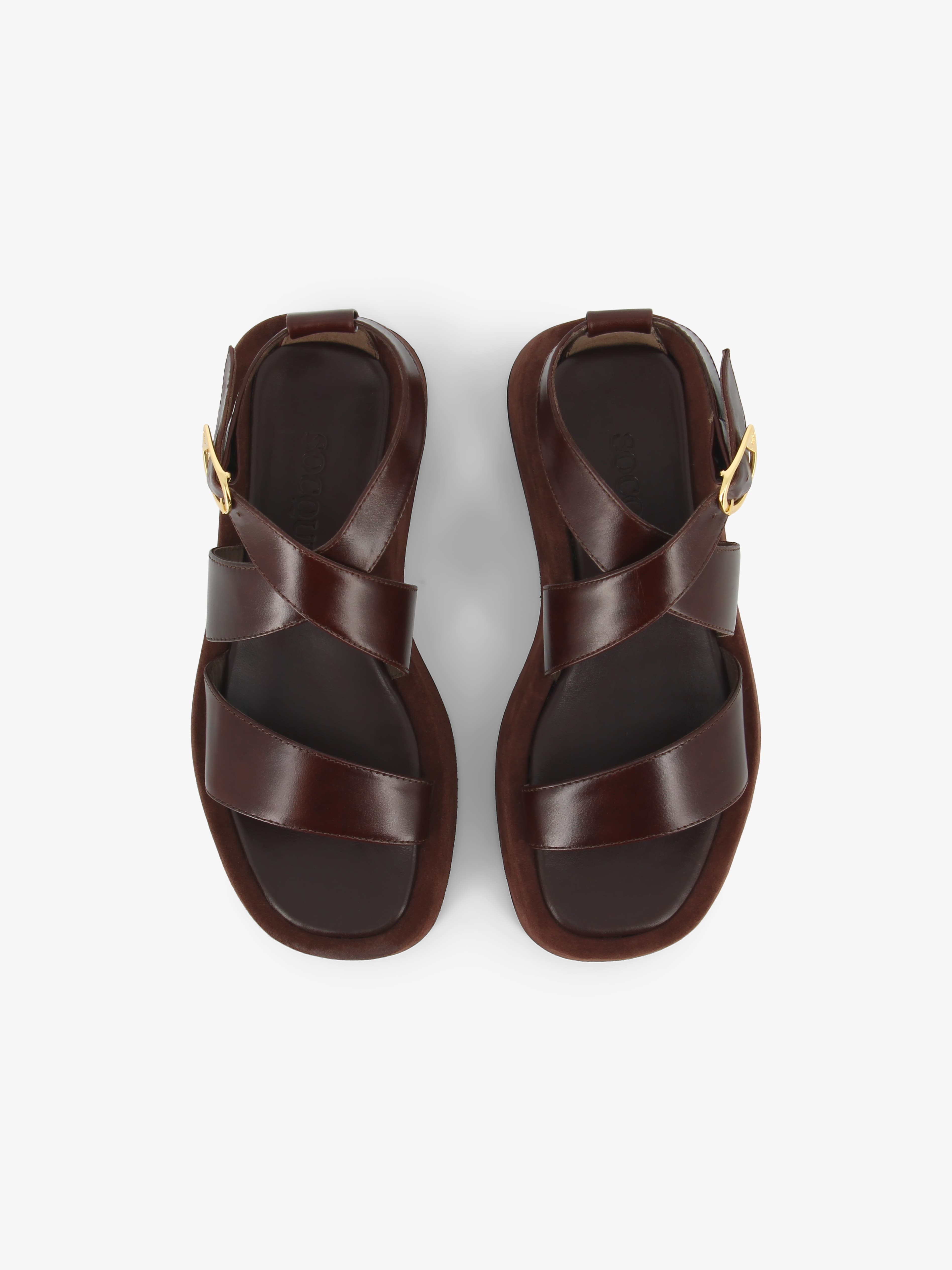 Miko platform sandal in chocolate leather and suede - Socque Paris