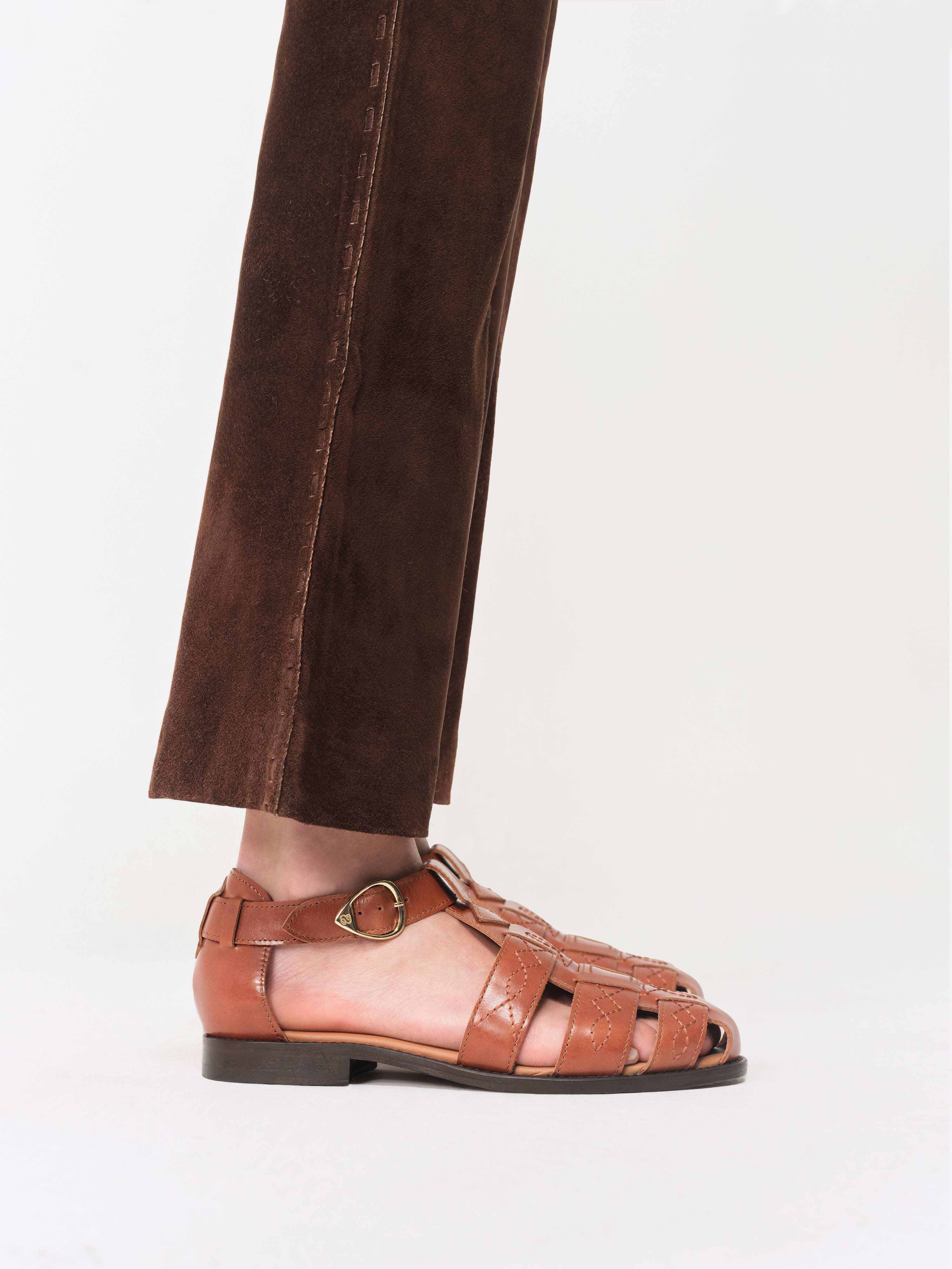 Socque-Paris-Sandales-Fisherman-Ponza-Cuir-Camel-Portee