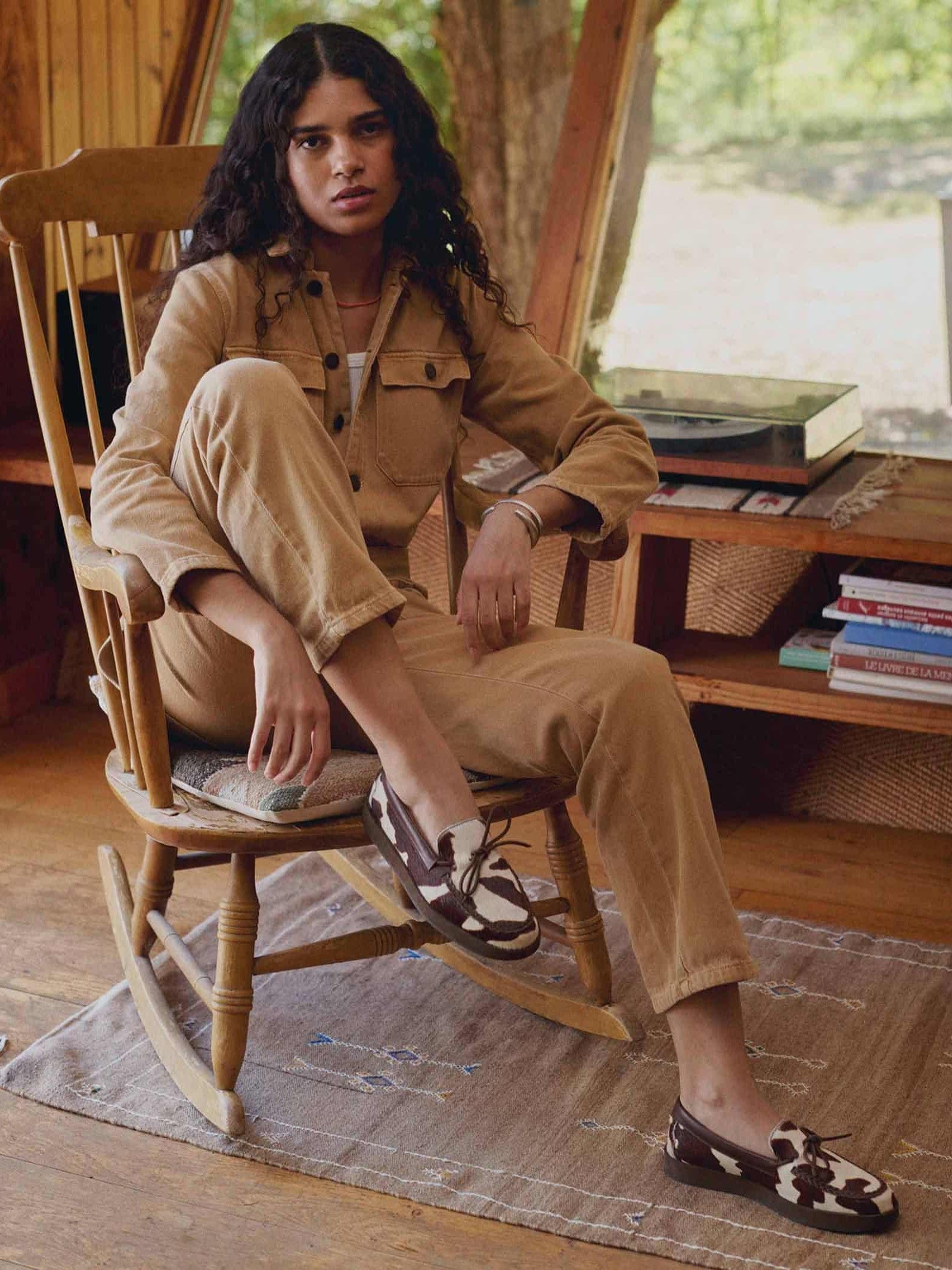 Socque-Totem-Moccasin-indien-Cuir-vache-imprime-prtee