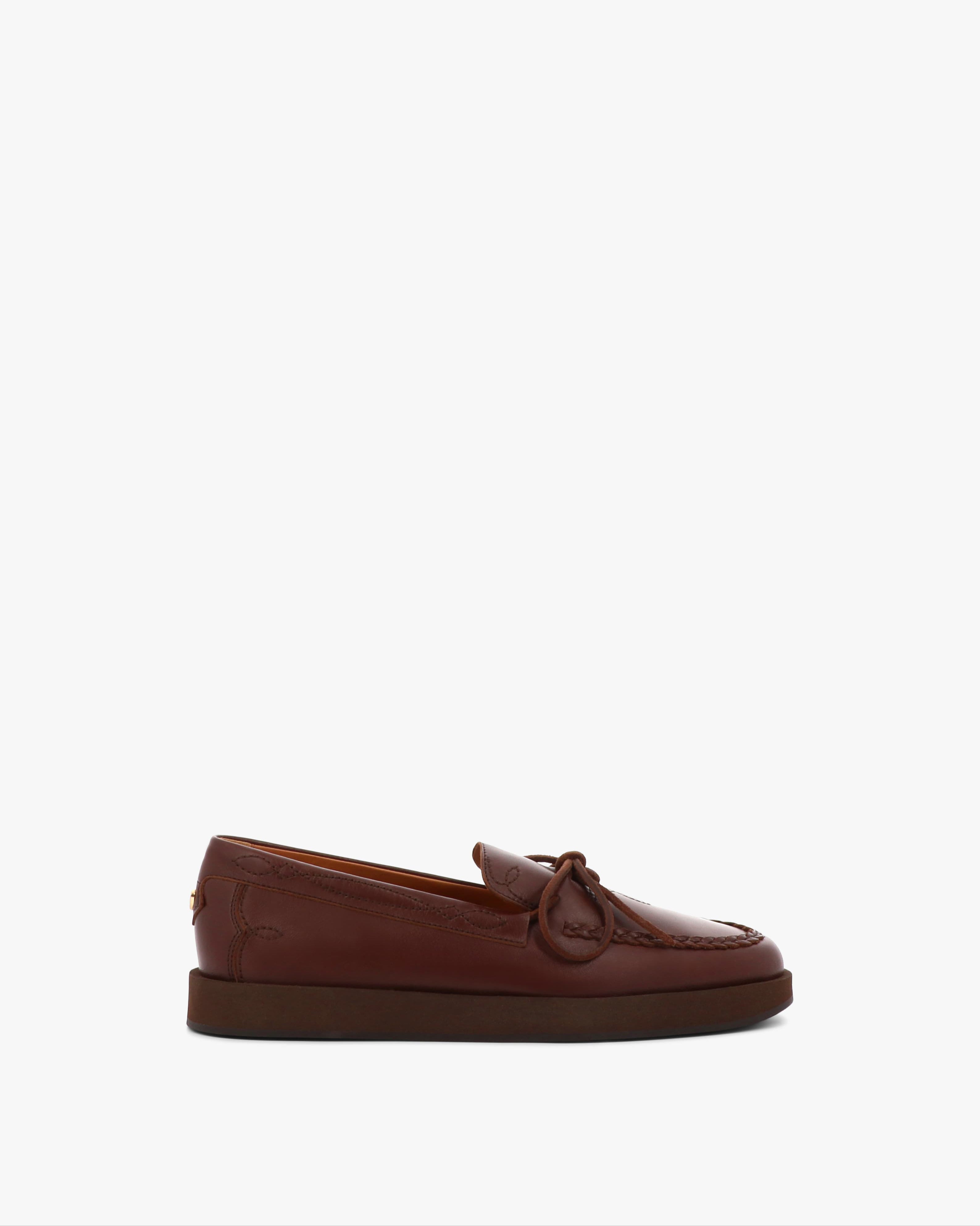 Socque-Totem-moccasin-indien-cuir-marron-profil