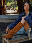 Socque-botte-santiag-dakota-miel-daim-camel-talon-portee